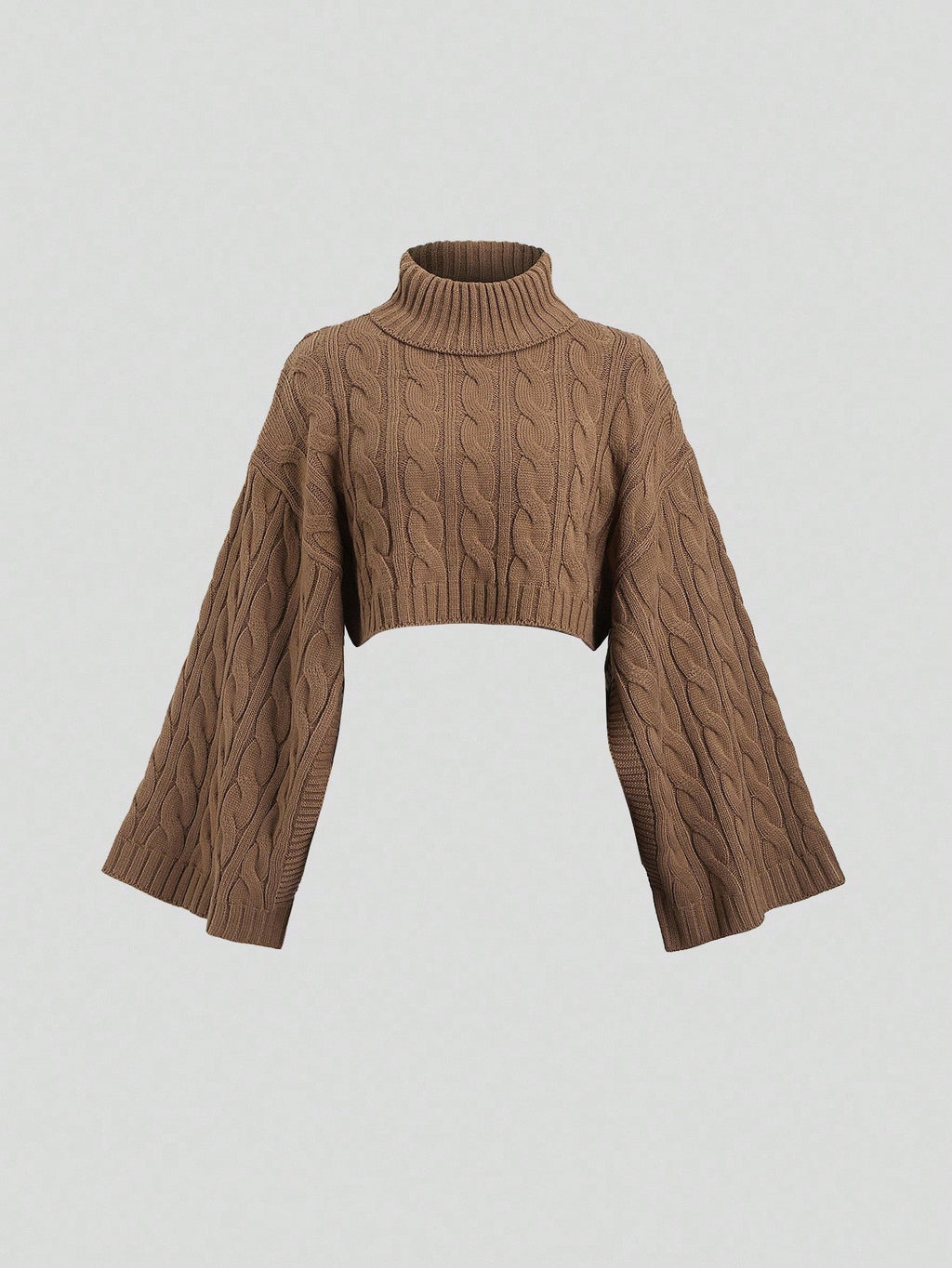 Sweetra Women's Coffee Brown High-Neck Cropped Sweater And Skirt Set