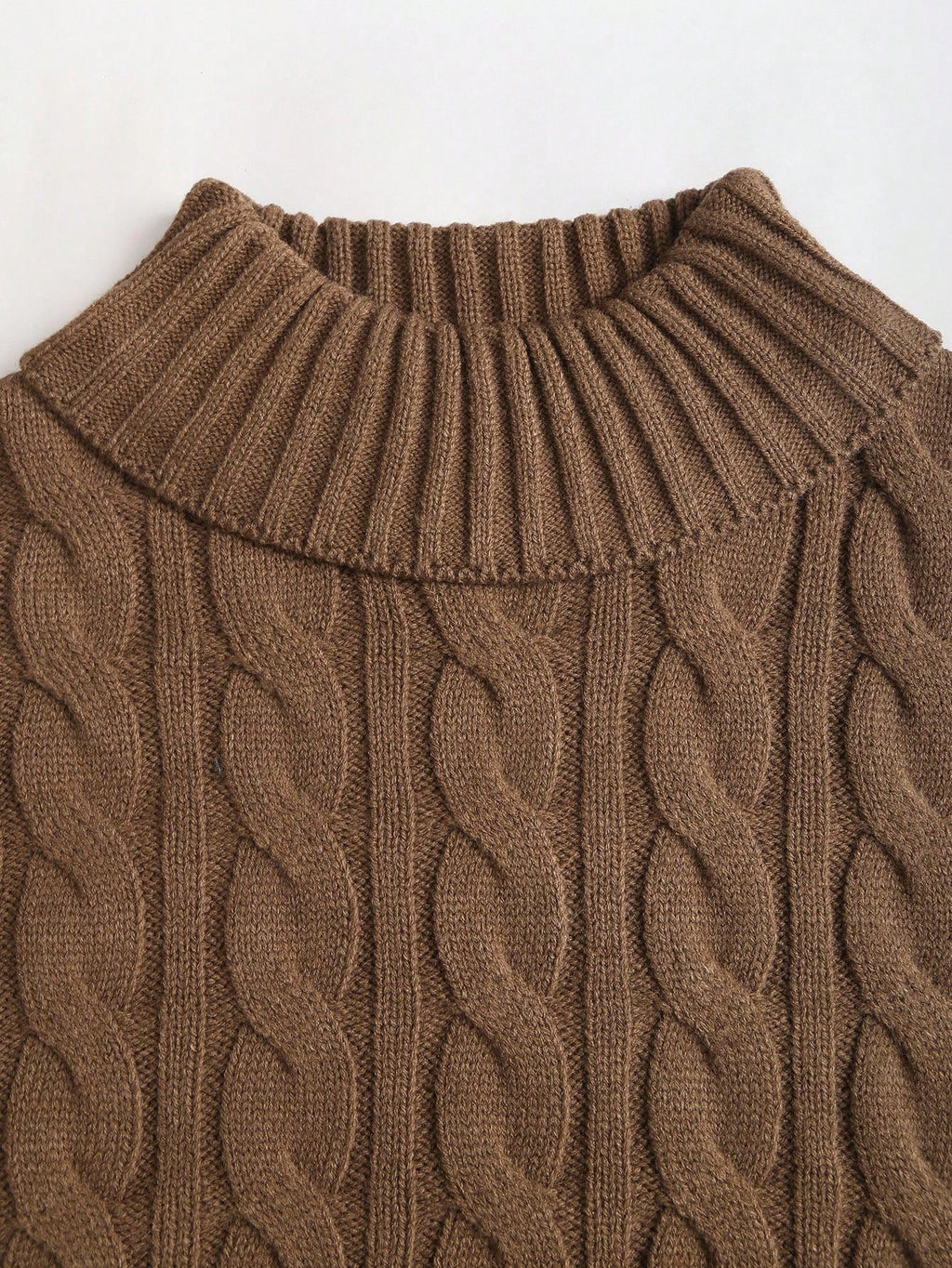 Sweetra Women's Coffee Brown High-Neck Cropped Sweater And Skirt Set