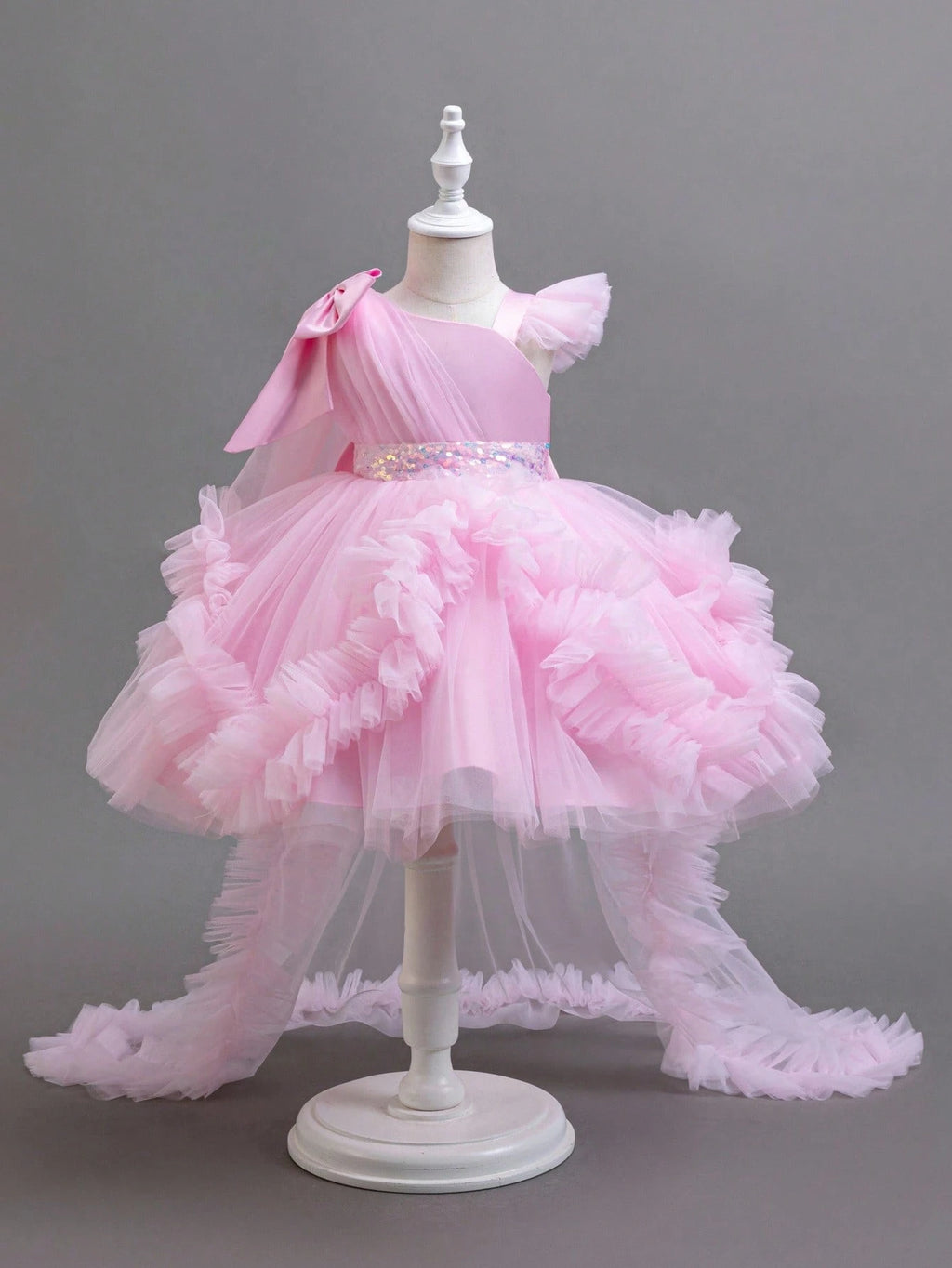 Baby Girl Trailing Flower Girl Birthday Gown Pink