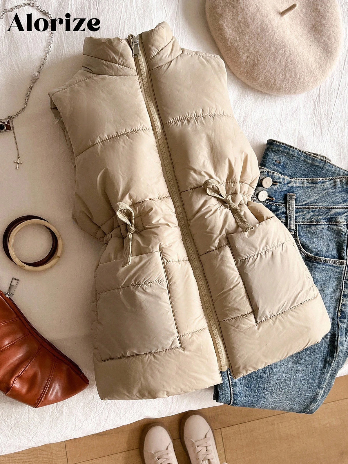Tween Girl Zip Up Cinched Waist Puffer Vest