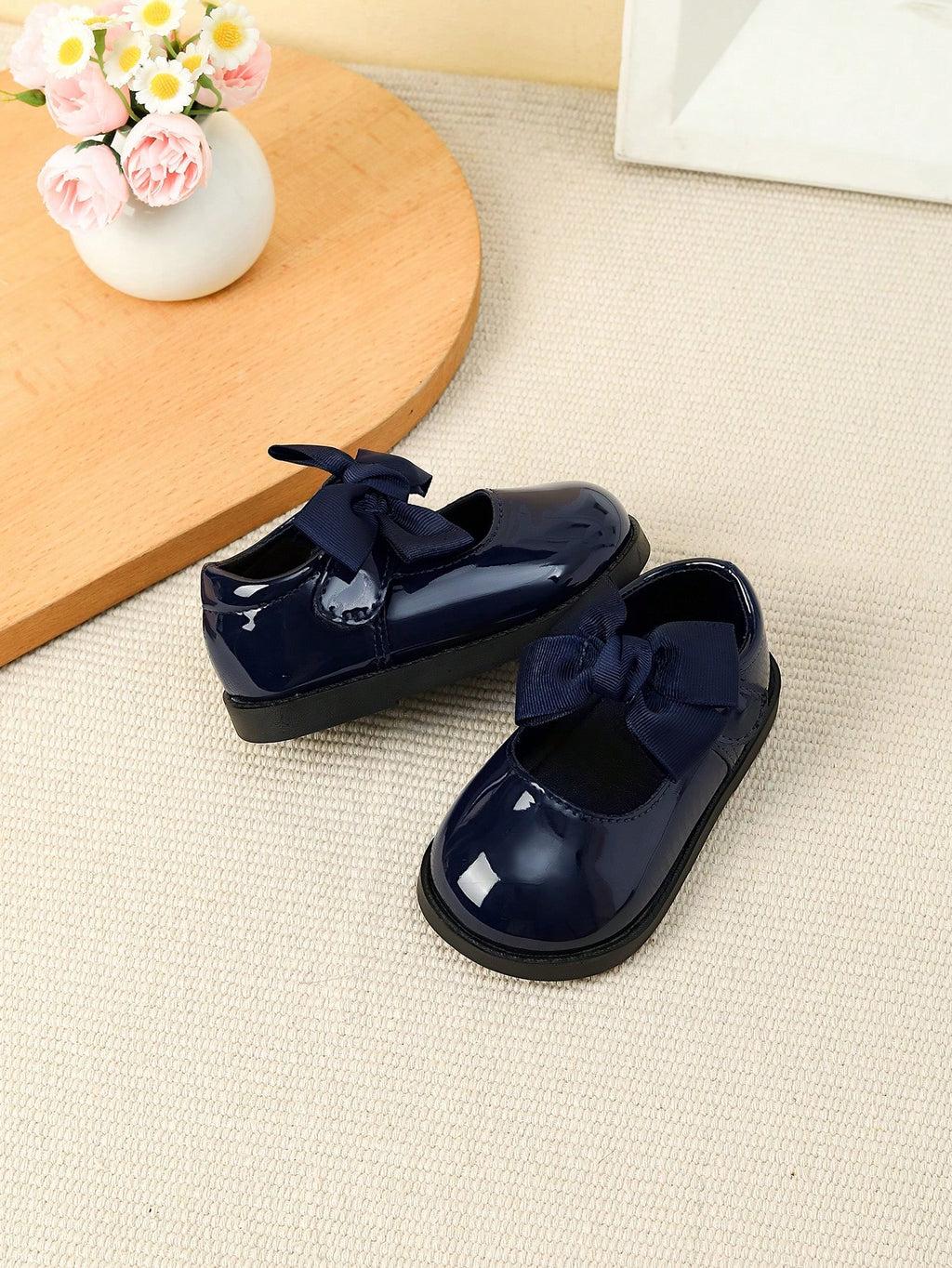 Girls' British Style Soft-Sole Bowknot Student Shoes (Blue)