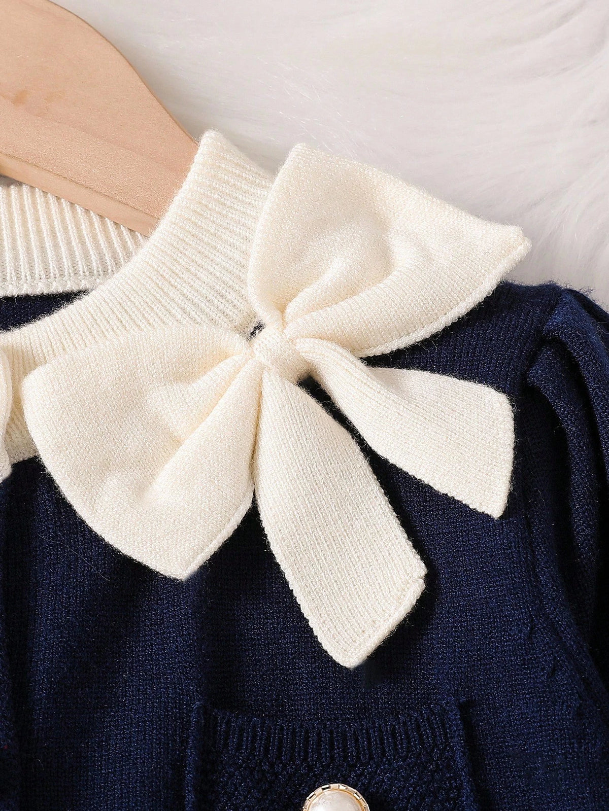Young Girl 3D Bow Frill Trim Knit Cardigan Pants 2 Piece Set