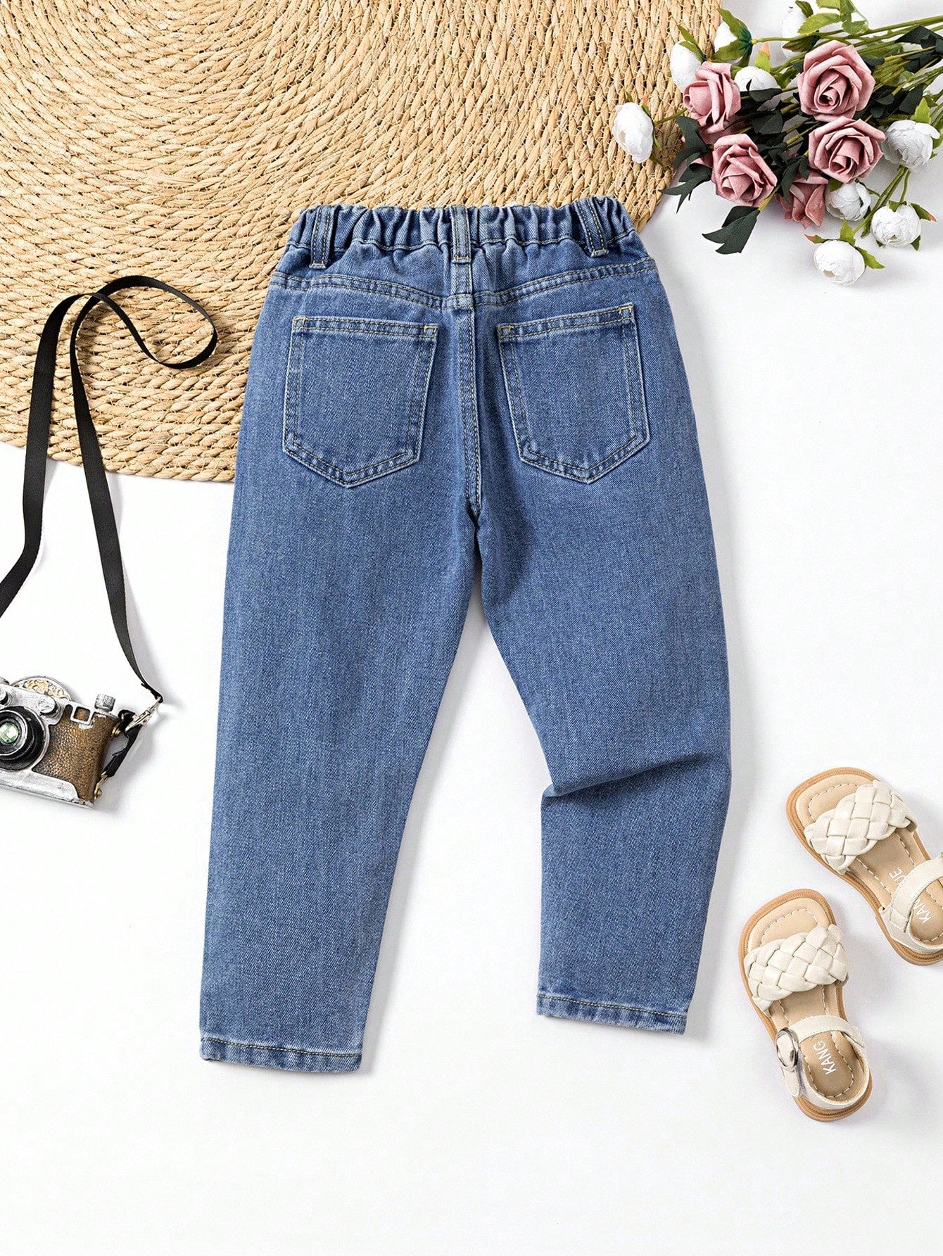 Girls' Rainbow Embroidered Tapered Jeans