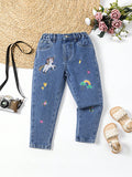 Girls' Rainbow Embroidered Tapered Jeans