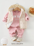 Ensemble 3 pièces multicolore pour bébé fille : sweat à capuche, gilet et pantalon à taille élastique