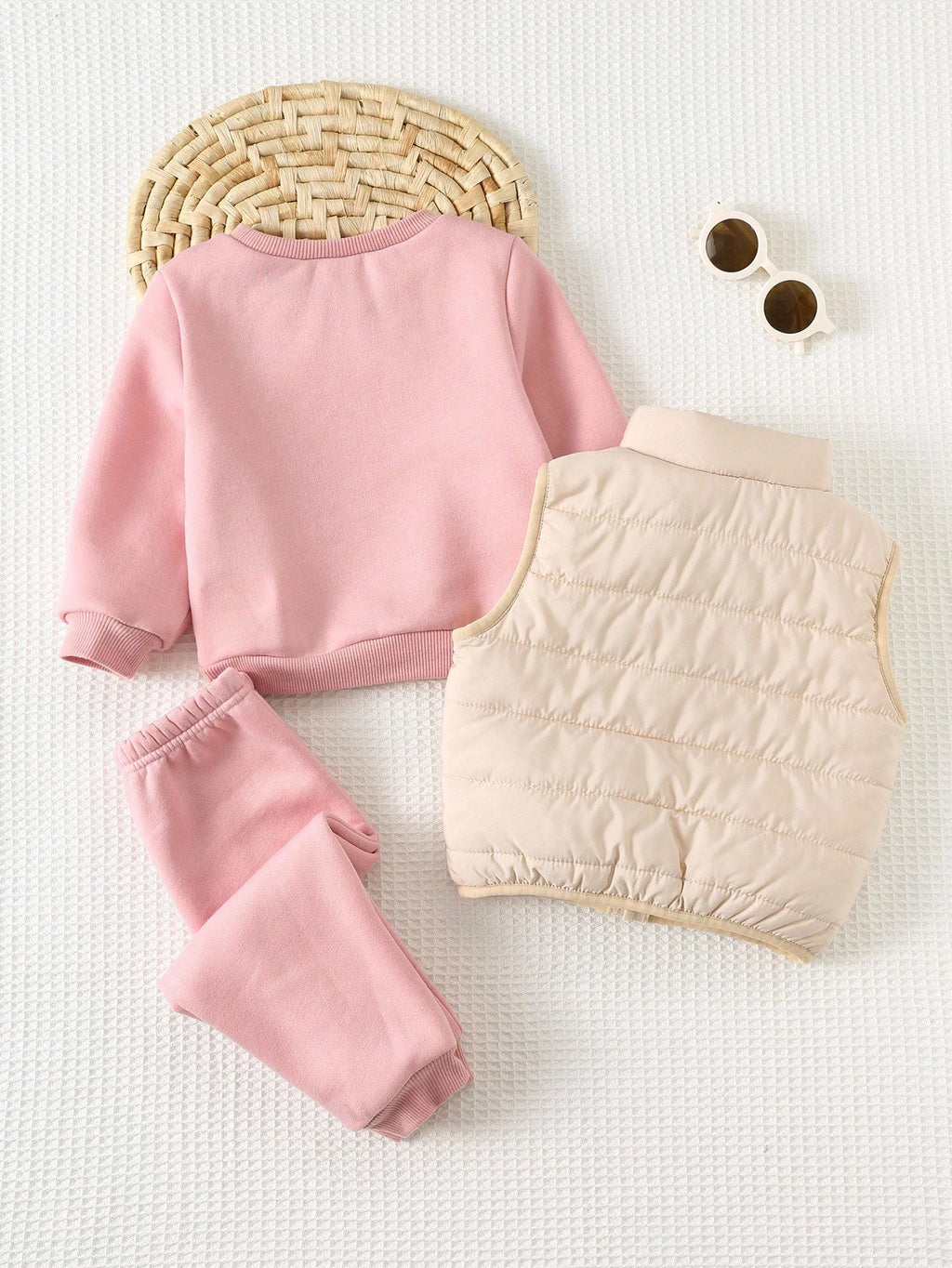 Ensemble 3 pièces multicolore pour bébé fille : sweat à capuche, gilet et pantalon à taille élastique
