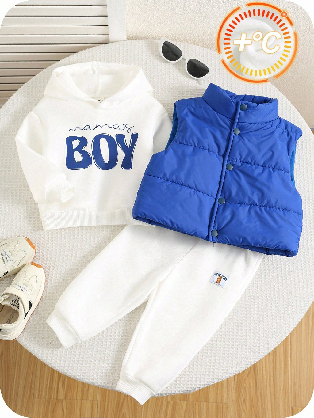 Baby Boy 3pc Lined Sweatshirt Vest Pants Set