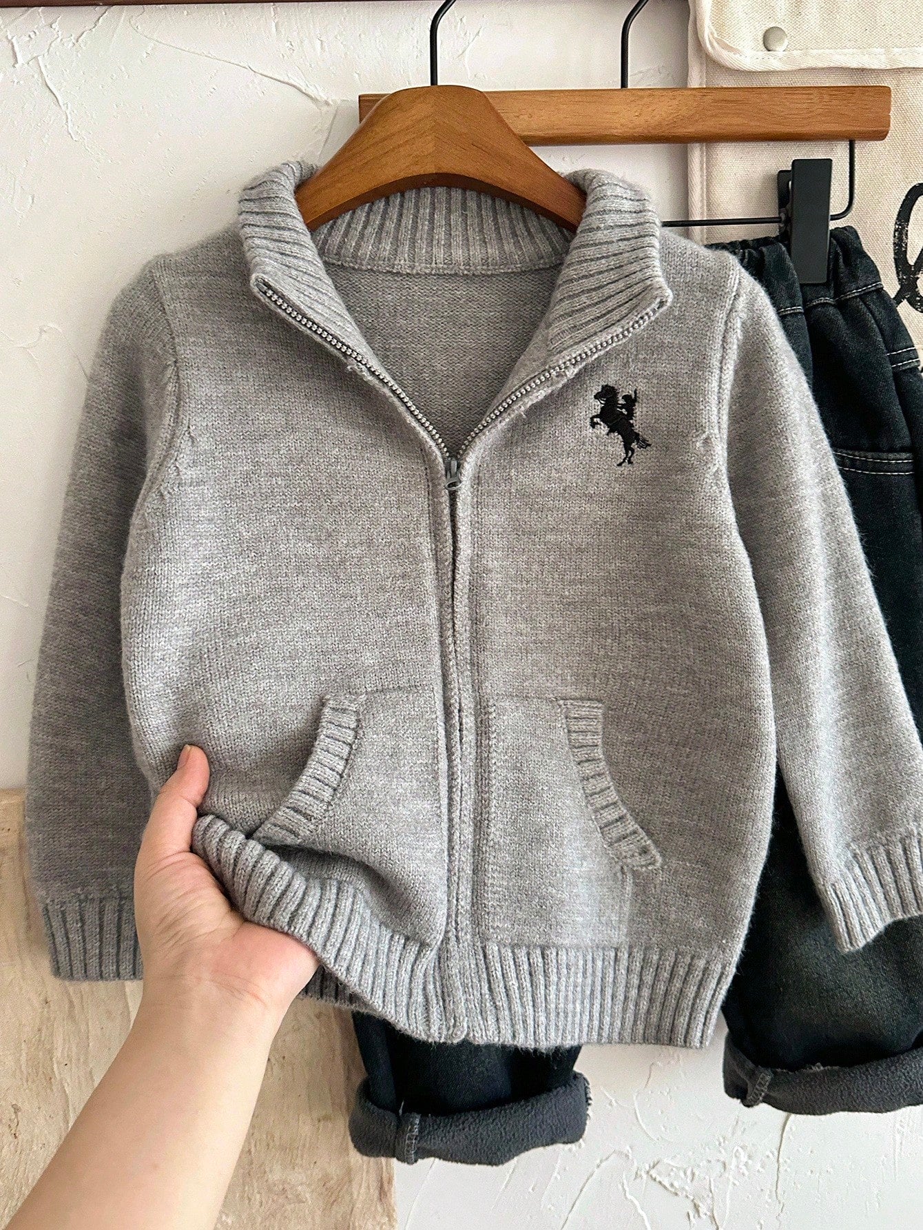 Cardigan Garçon Zippé Broderie Cheval