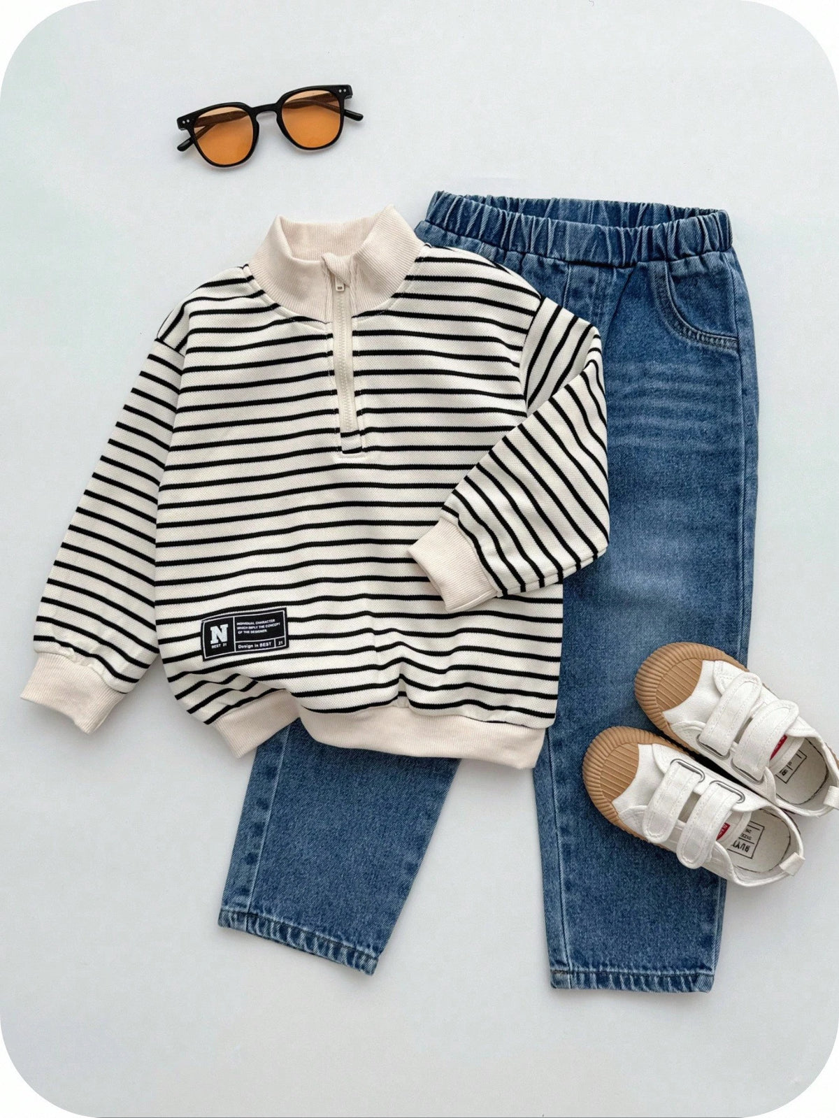 Bambinoo x Boys' Striped Half-Zip Turtleneck Hoodie & Pants Tracksuit Set