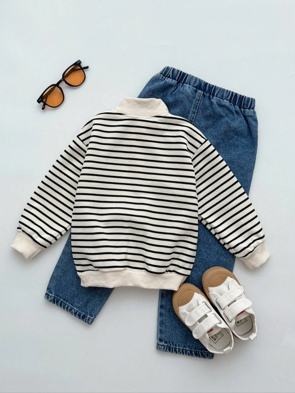 Bambinoo x Boys' Striped Half-Zip Turtleneck Hoodie & Pants Tracksuit Set
