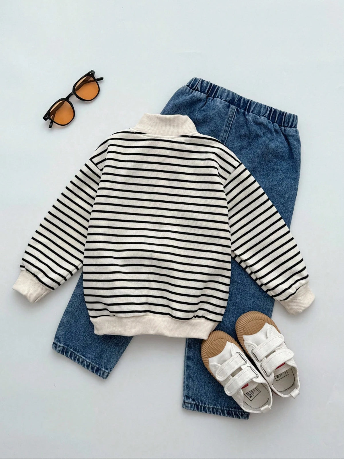 Bambinoo x Boys' Striped Half-Zip Turtleneck Hoodie & Pants Tracksuit Set