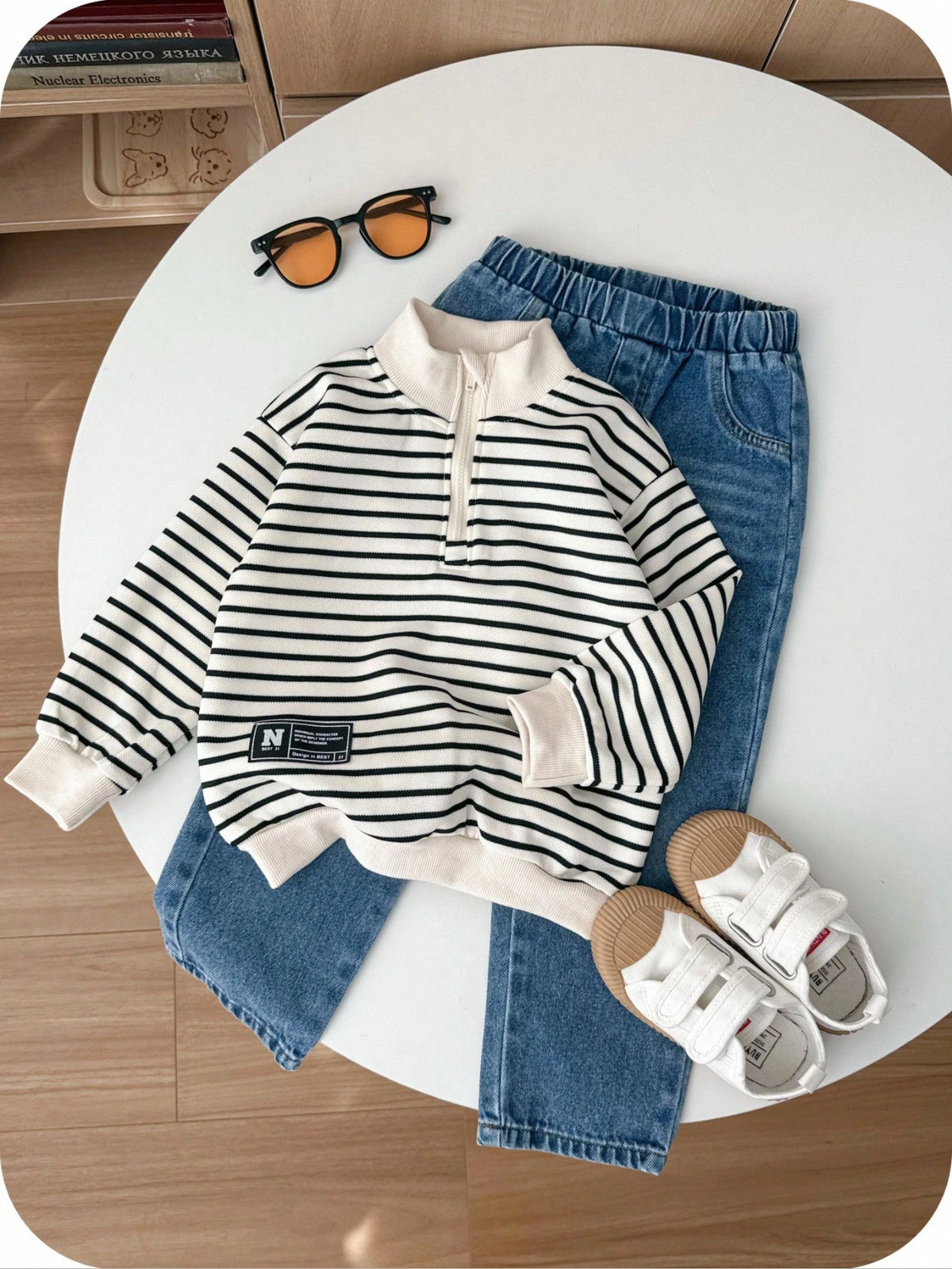 Bambinoo x Boys' Striped Half-Zip Turtleneck Hoodie & Pants Tracksuit Set