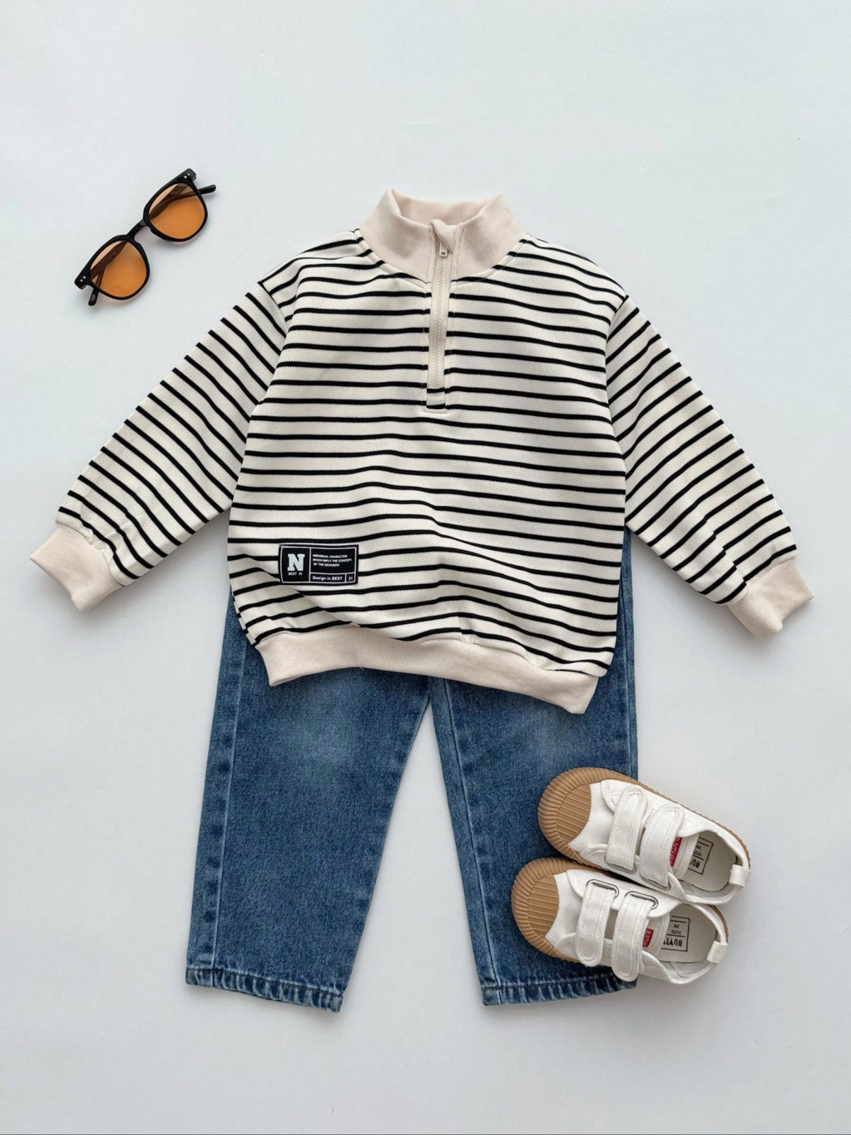 Bambinoo x Boys' Striped Half-Zip Turtleneck Hoodie & Pants Tracksuit Set