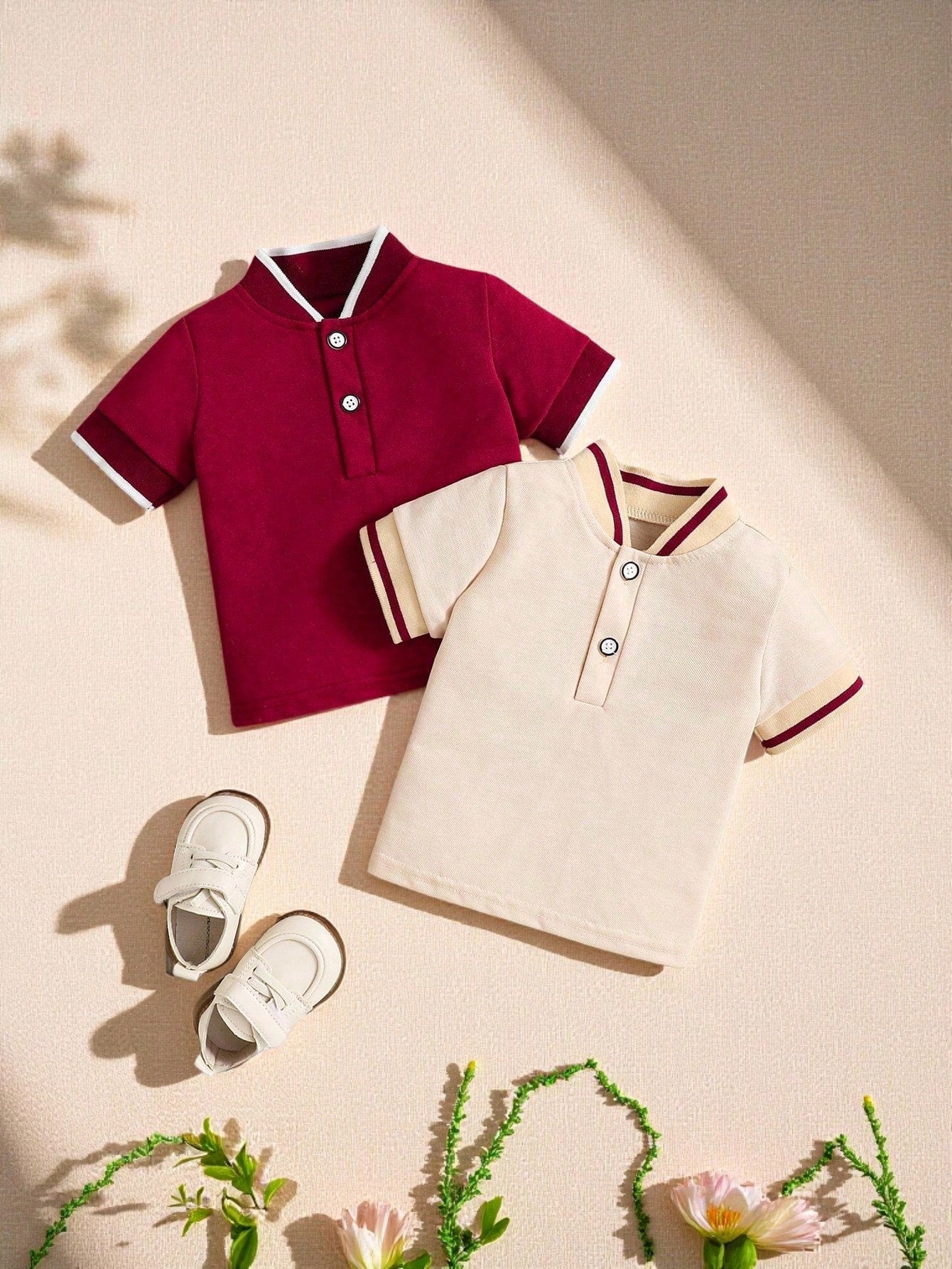 Playful Pals Beige Casual Short Sleeve Polo Shirts 3 Pieces Set Multicolor