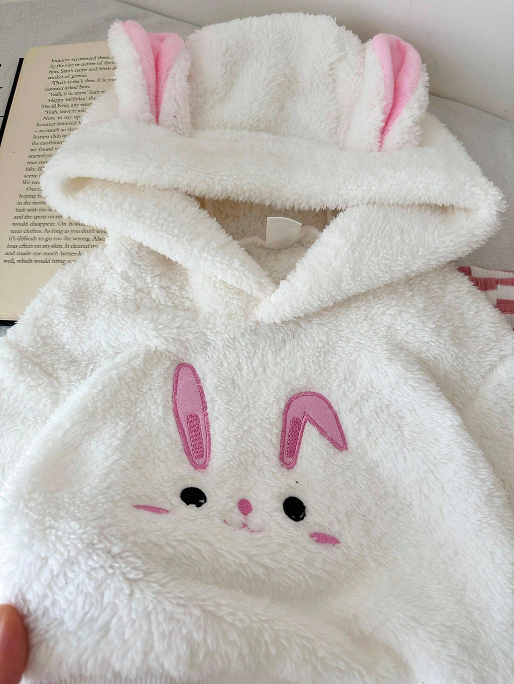 Baby Girl Rabbit Embroidered Ear Sweatshirt Striped Pants Set