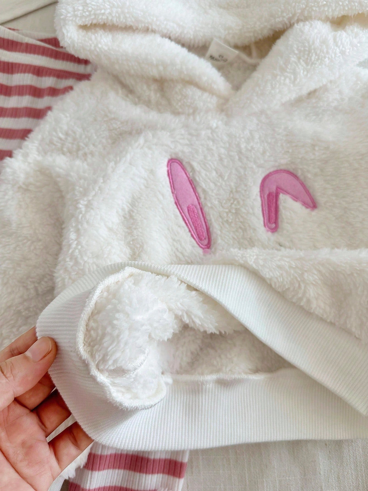 Baby Girl Rabbit Embroidered Ear Sweatshirt Striped Pants Set