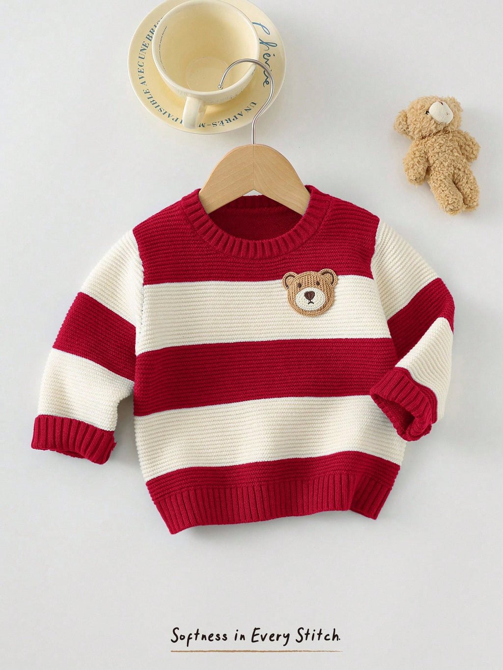 Pull en tricot rayé motif ours pour bébé garçon Cozy Pixies