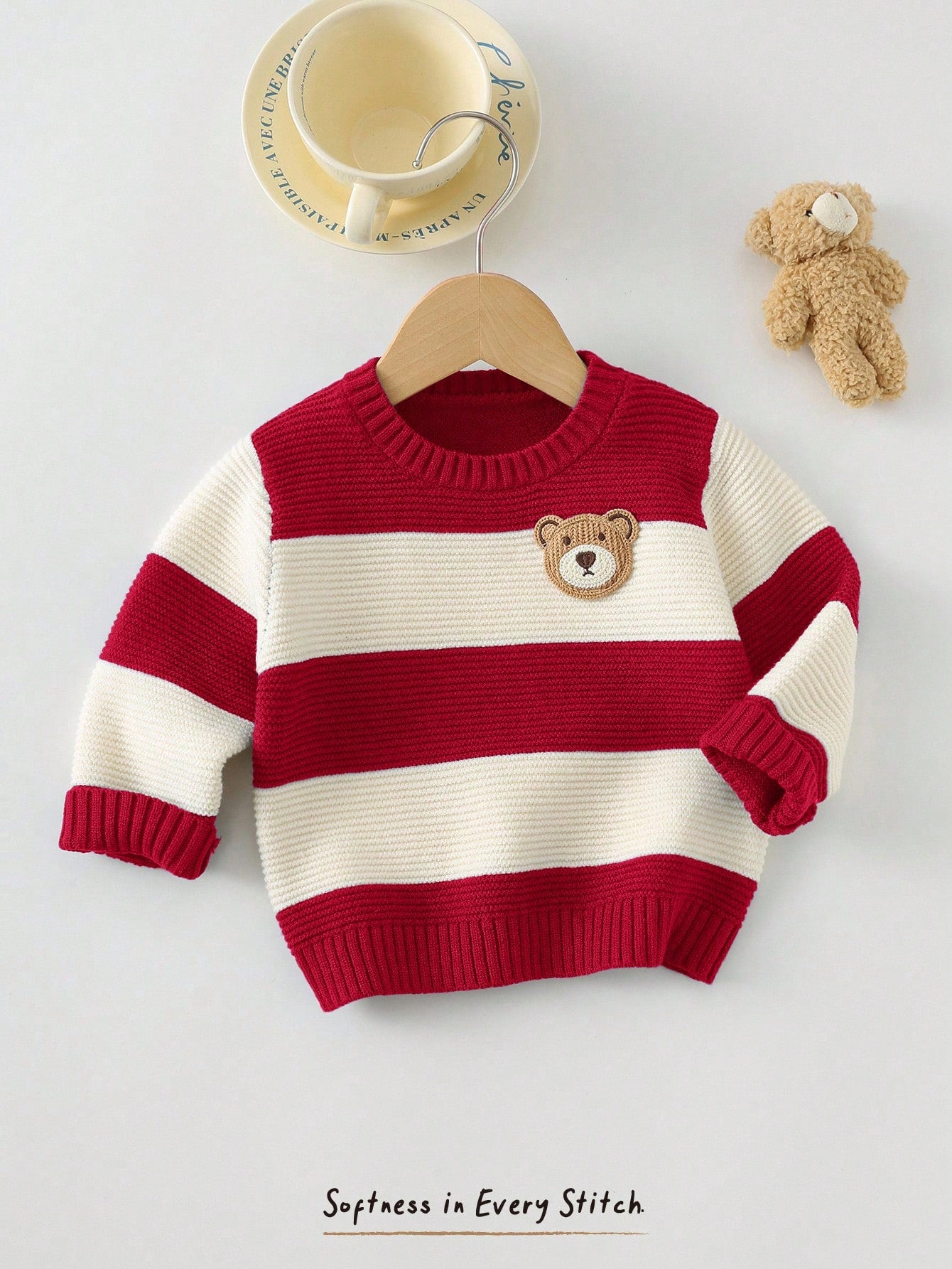 Pull en tricot rayé motif ours pour bébé garçon Cozy Pixies