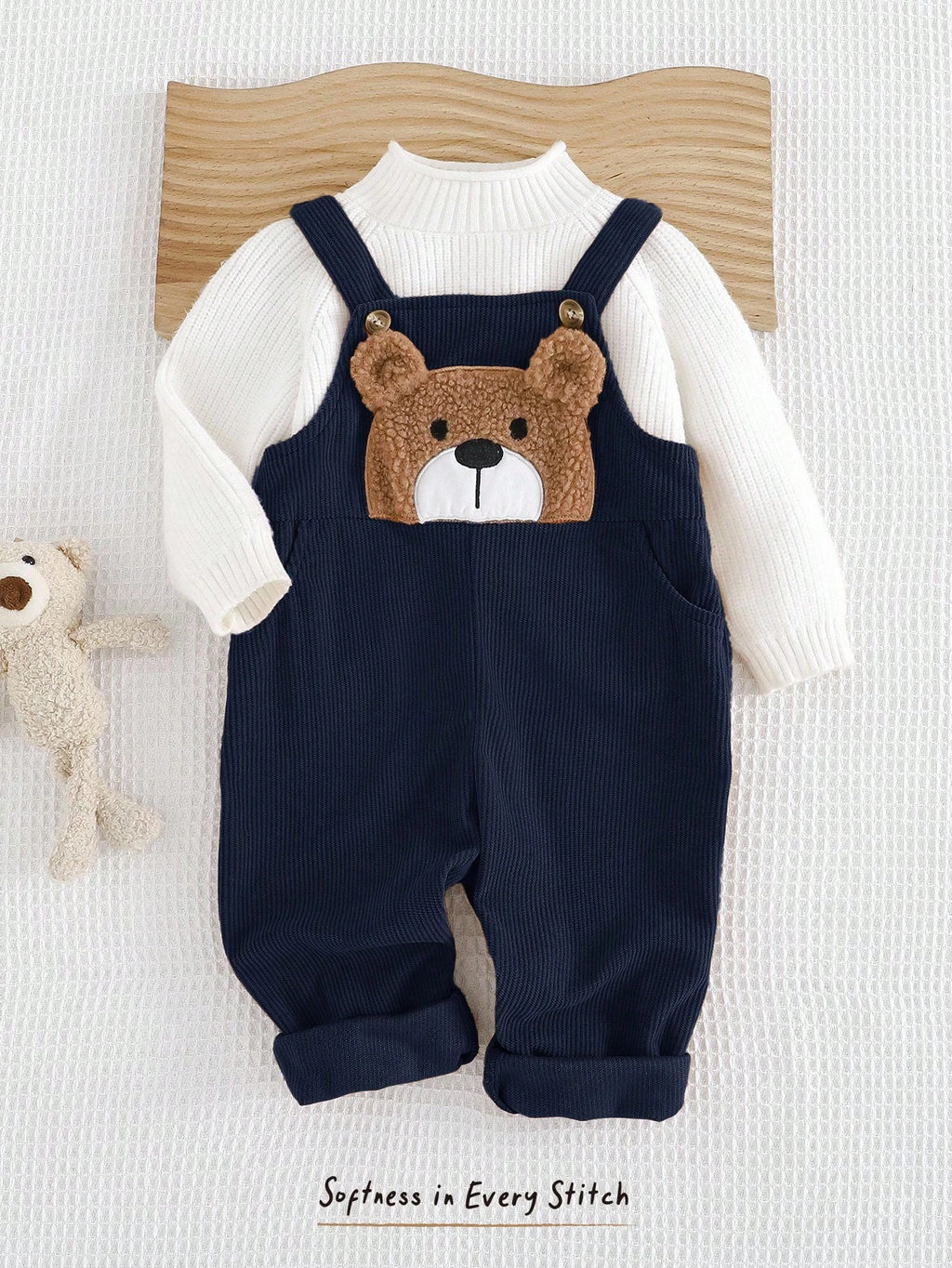Cozy Pixies Baby Boy Cartoon Bear Bib Overall Jumpsuit (Autumn/Winter)