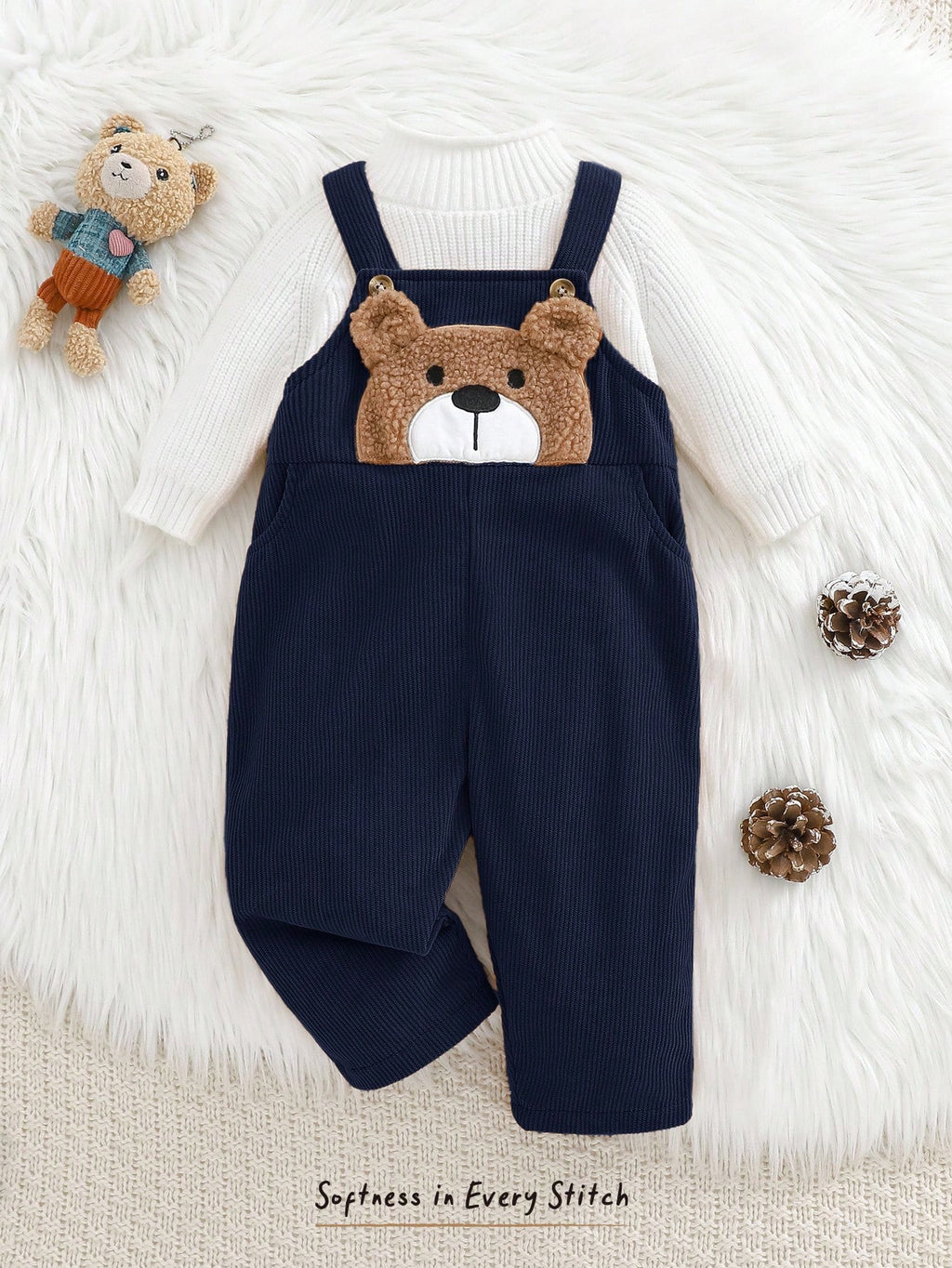 Cozy Pixies Baby Boy Cartoon Bear Bib Overall Jumpsuit (Autumn/Winter)