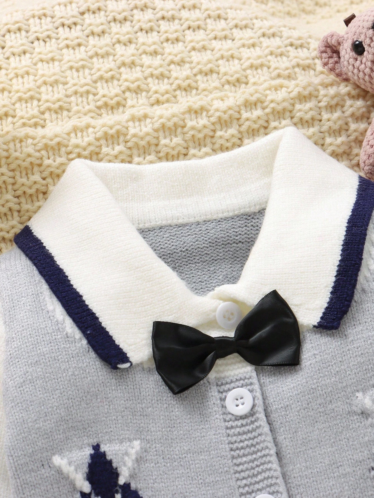 Baby Boy Royal Blue Diamond Knitted Romper