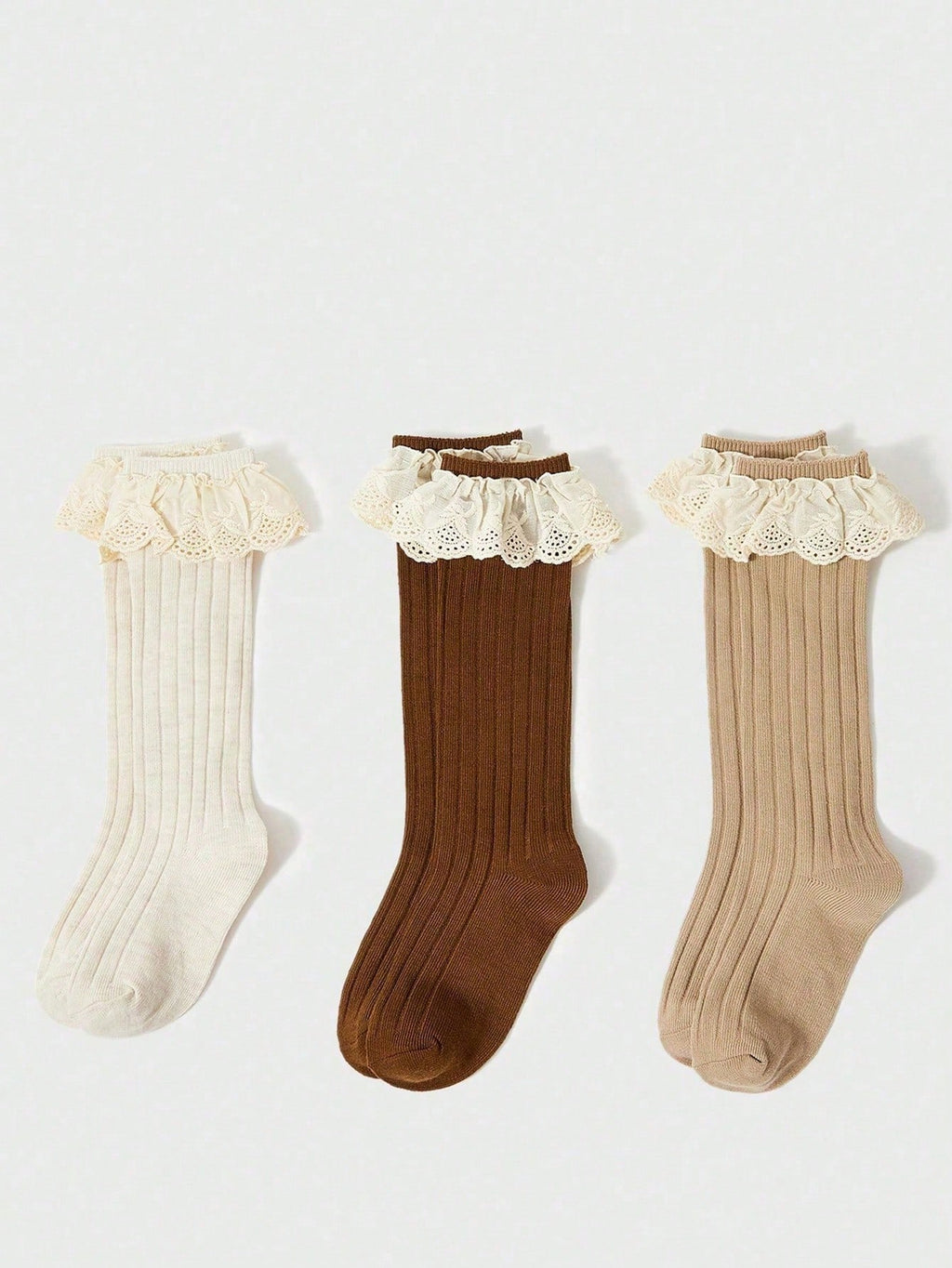 Girls' Vintage Lace High-Tube Mid-Calf Socks 3-Pack