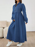 Robe longue en jean de maternité bleu marine à col zippé