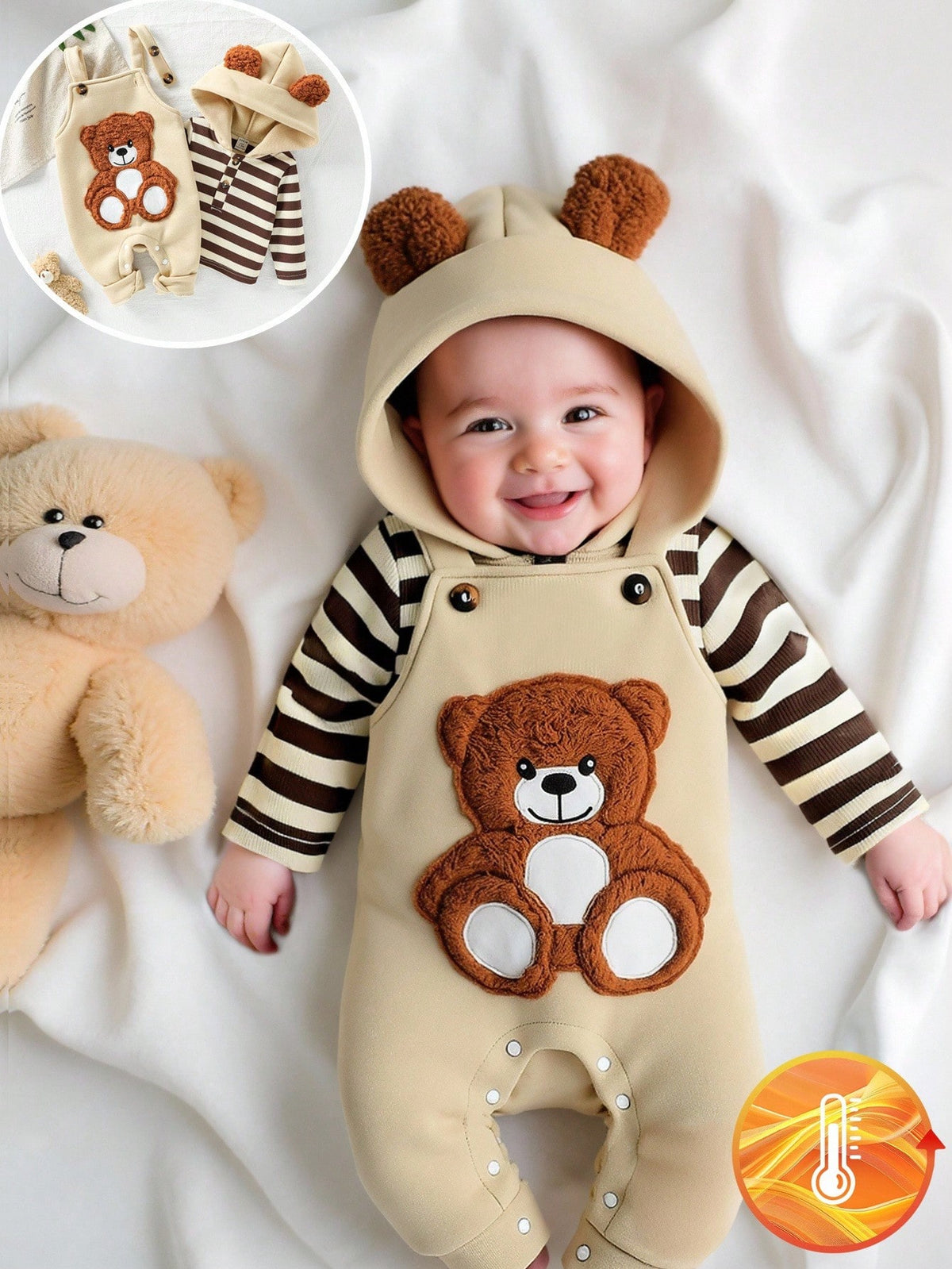 Playful Pals Baby Boy Teddy-Bear Jumpsuit Hoodie Set
