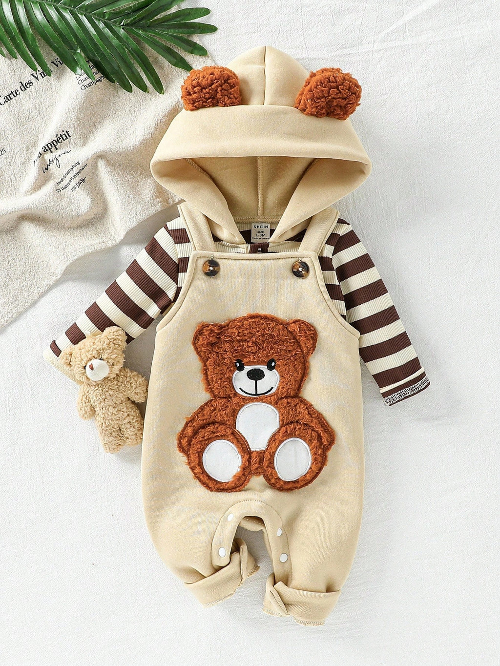 Playful Pals Baby Boy Teddy-Bear Jumpsuit Hoodie Set