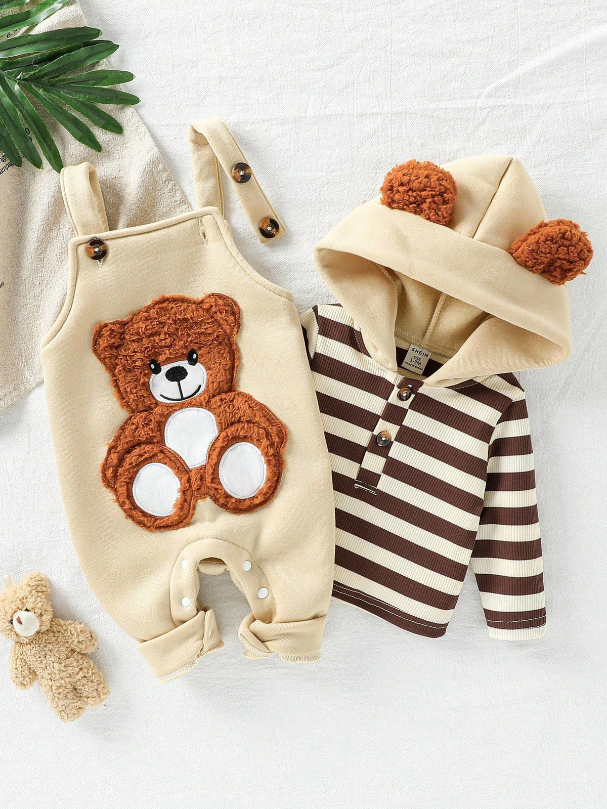 Playful Pals Baby Boy Teddy-Bear Jumpsuit Hoodie Set