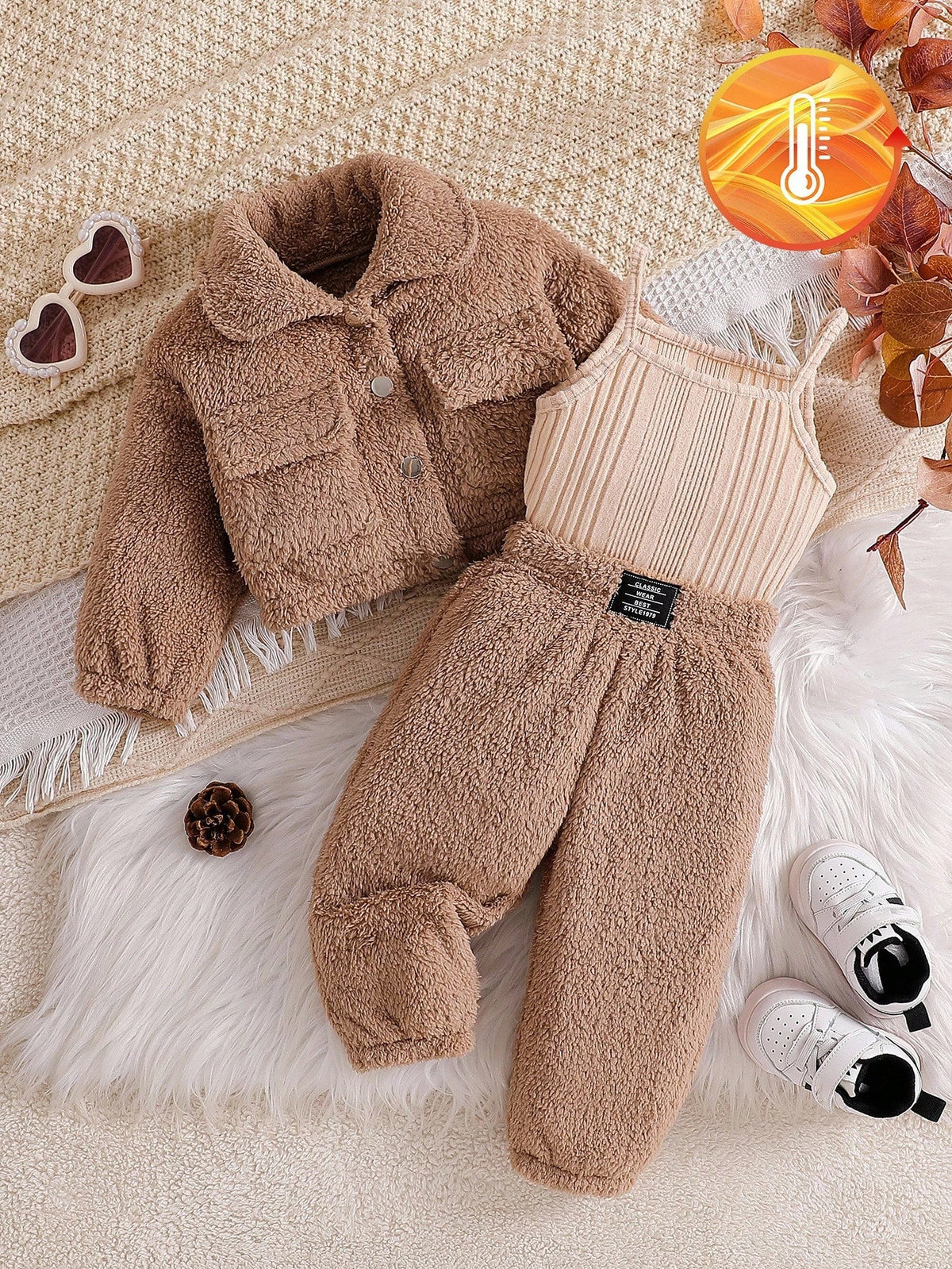 Baby Girl Turndown Collar Utility Jacket Tank Top Pants 3 Piece Set