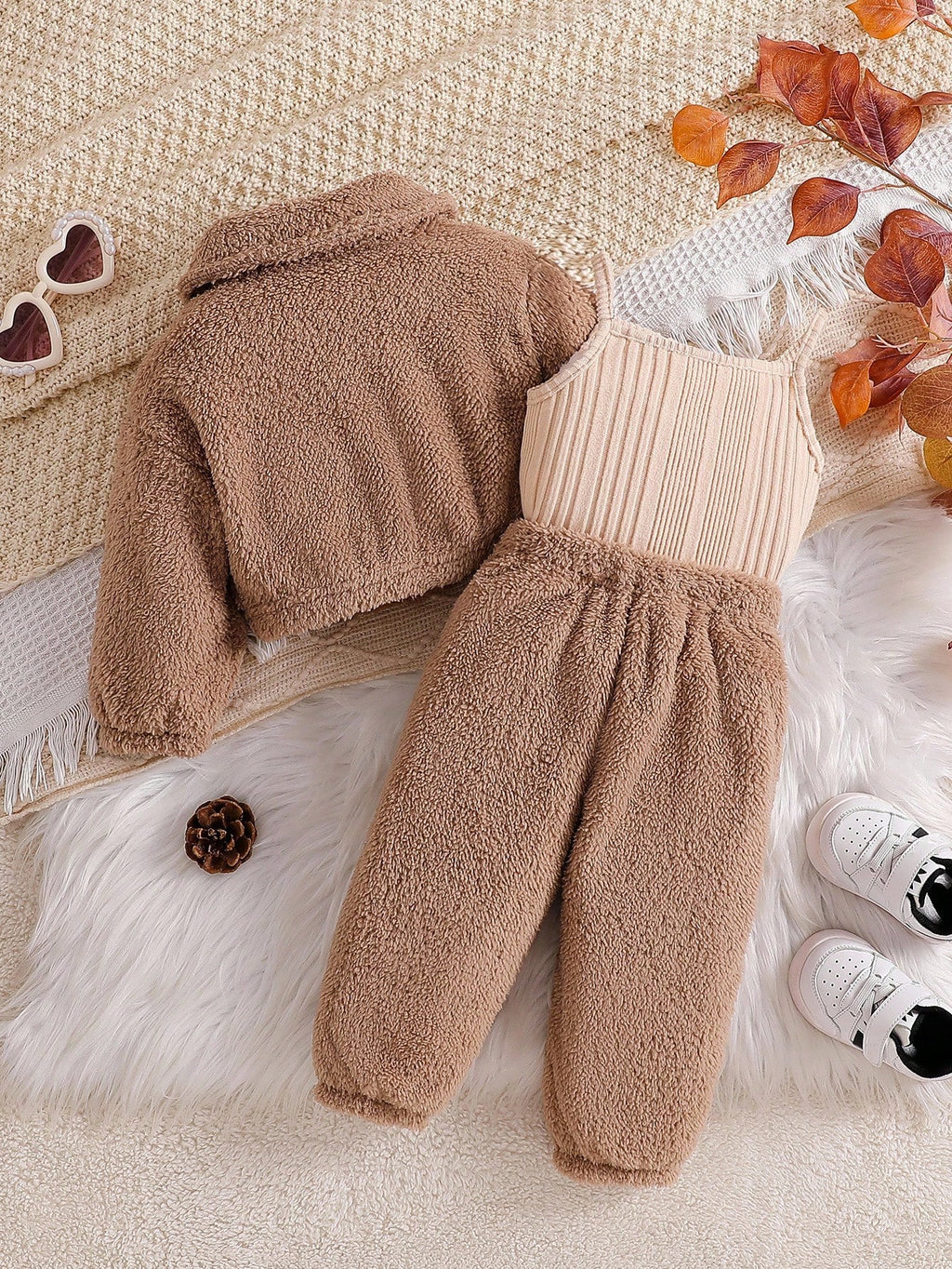 Baby Girl Turndown Collar Utility Jacket Tank Top Pants 3 Piece Set