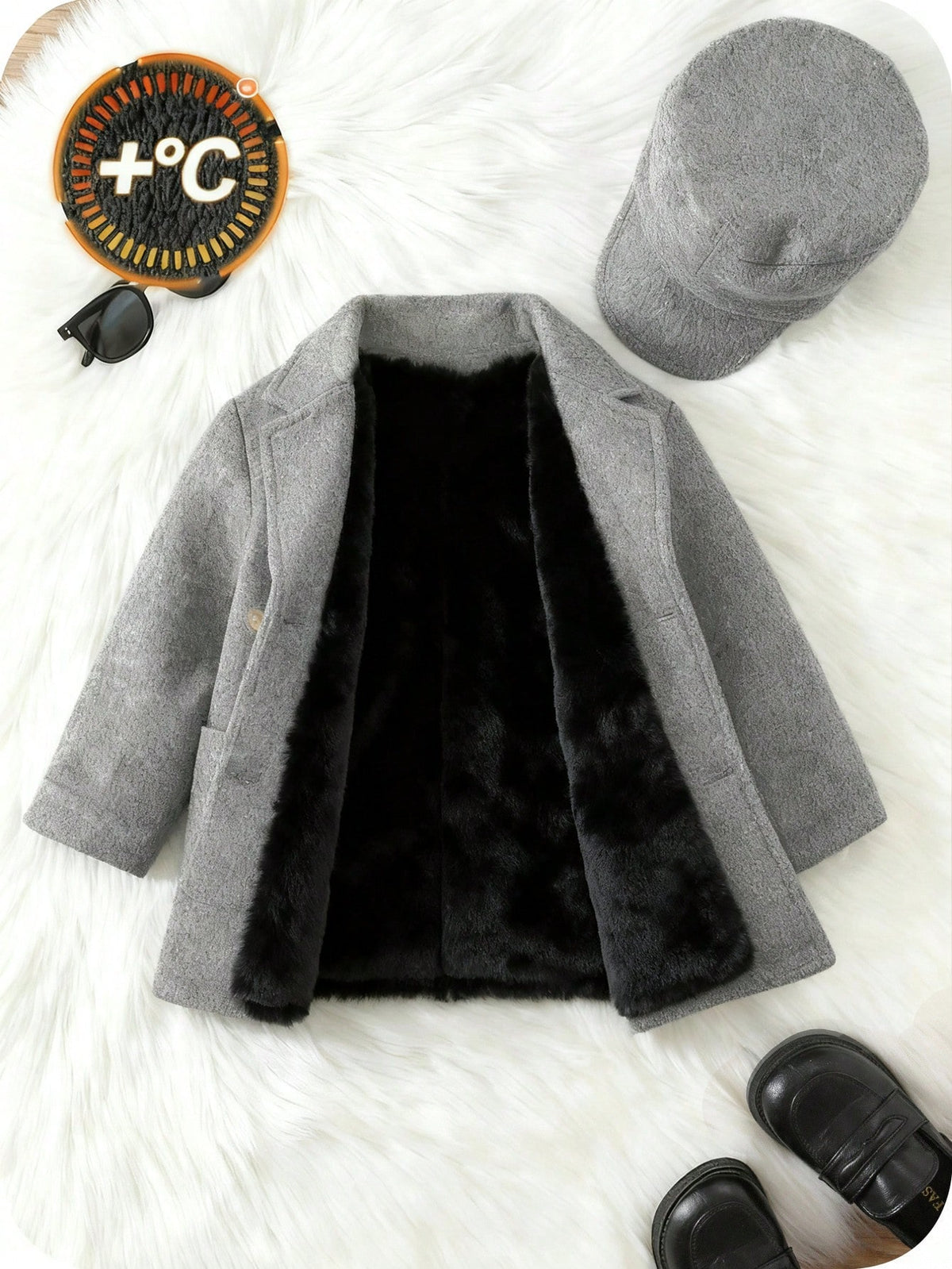Baby Fleece-Lined Hooded Coat & Quilted Hat 2-Piece Set