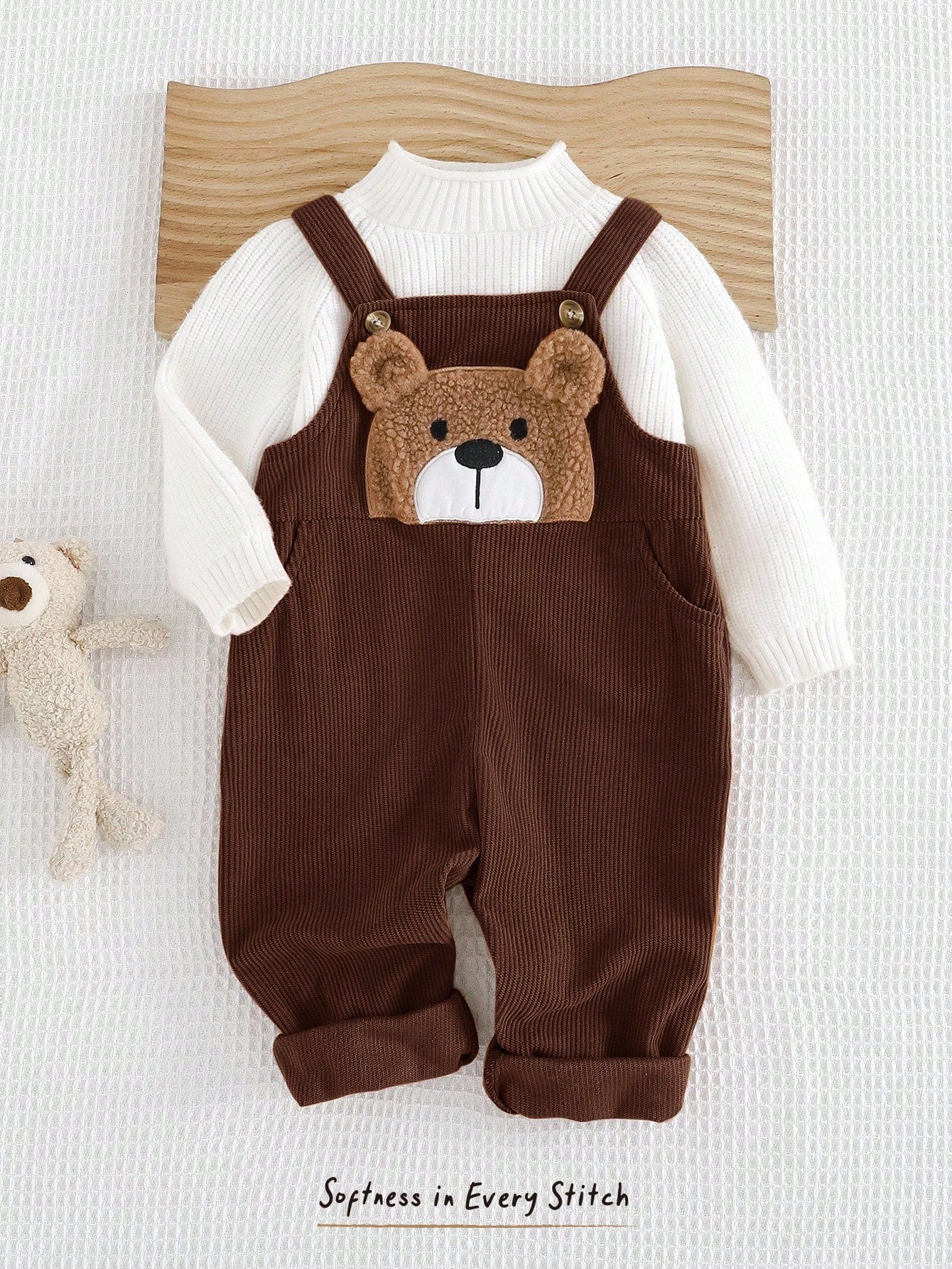 Cozy Pixies Baby Boy Cartoon Bear Bib Overall Jumpsuit (Autumn/Winter) Brown