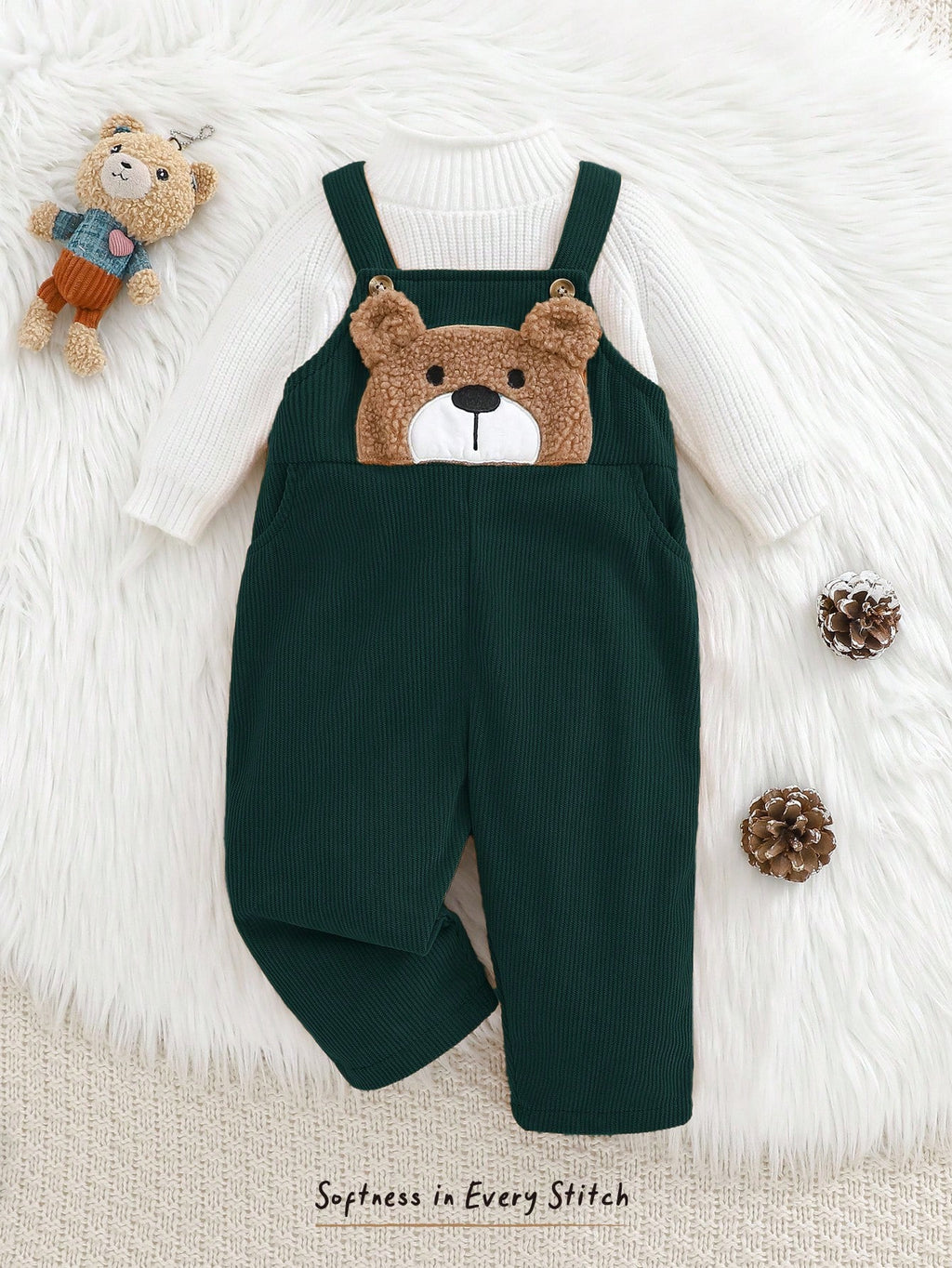 Cozy Pixies Baby Boy Cartoon Bear Bib Overall Jumpsuit (Autumn/Winter)