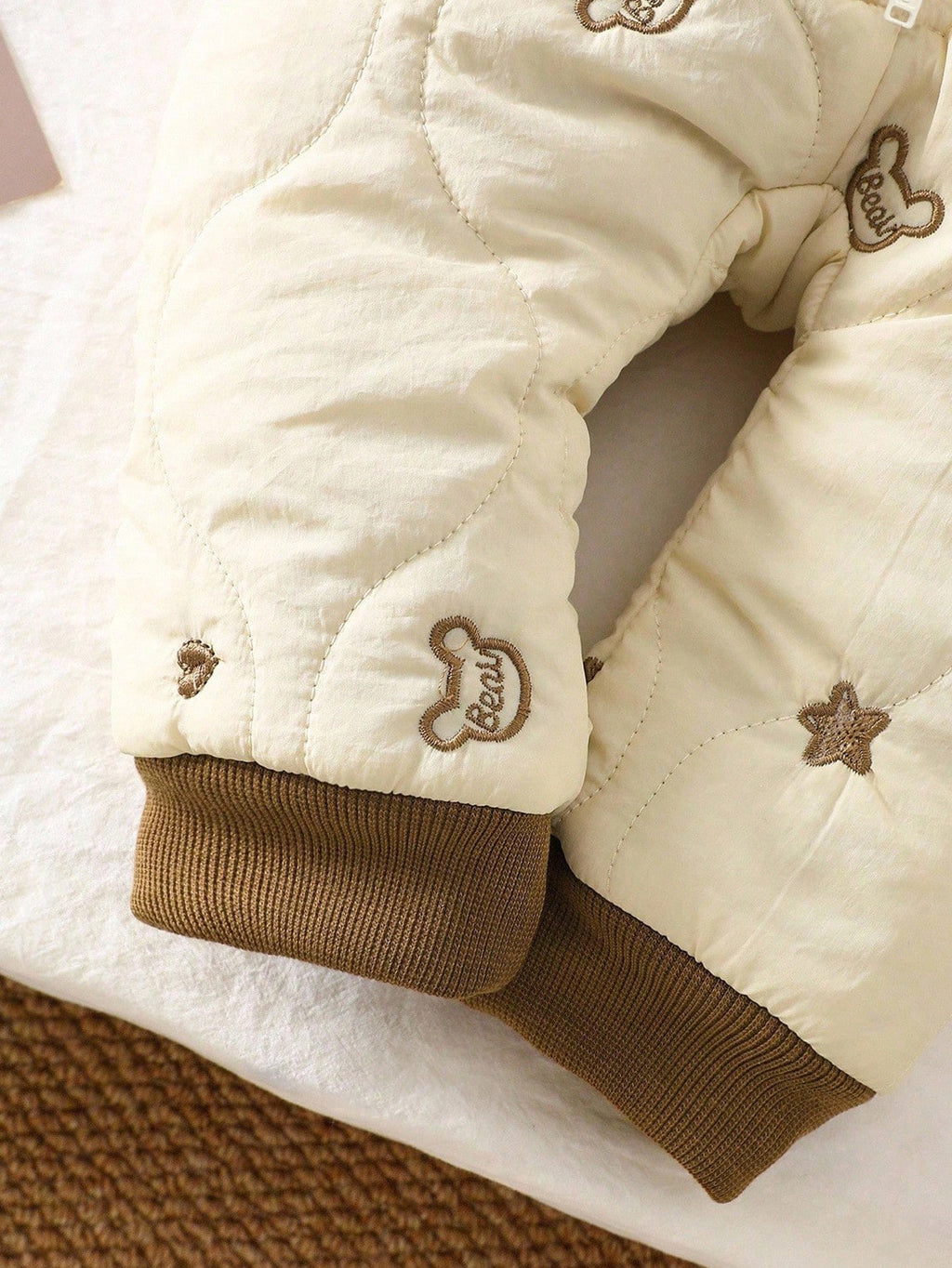 Baby's Polka Dot & Heart Embroidered Bear Hooded Winter Jumpsuit