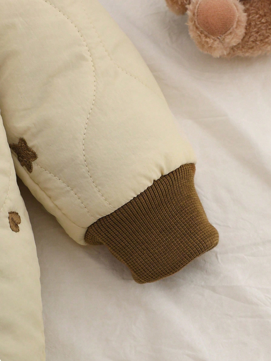 Baby's Polka Dot & Heart Embroidered Bear Hooded Winter Jumpsuit