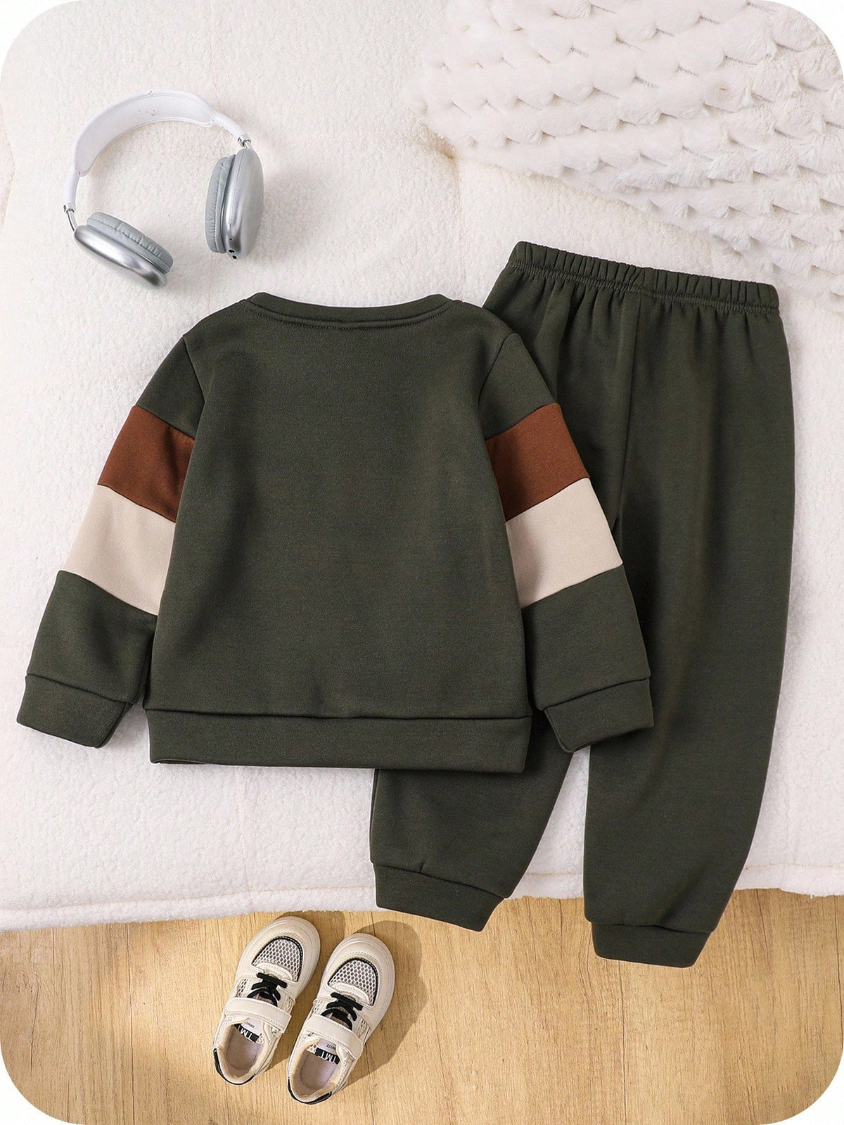 Bambinoo x Playful Pals Boys' Patchwork Sweatshirt & Pants Set Army Green