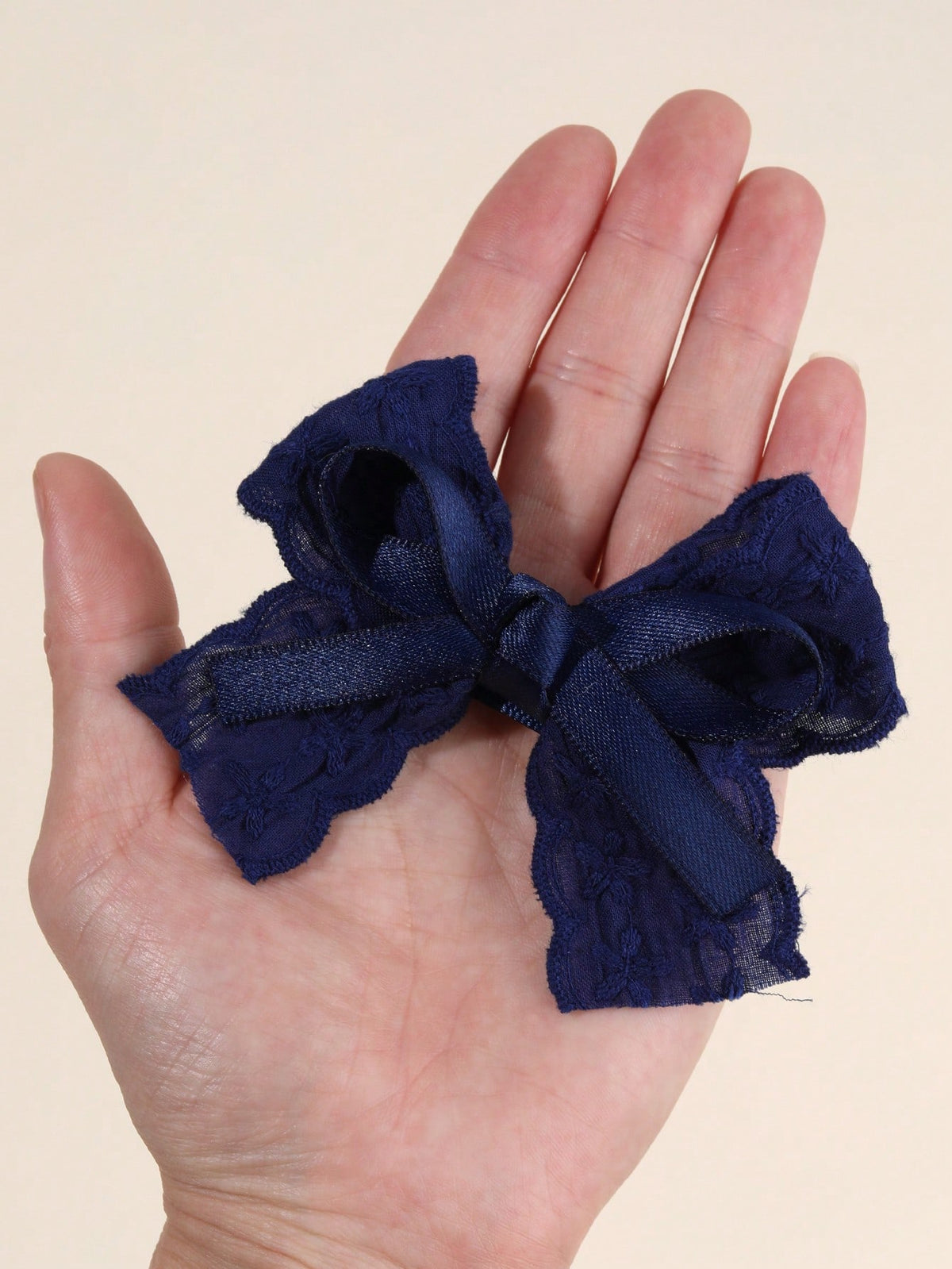 Girls' Navy Embroidered Flower & Satin Lace Bow Hair Clips 2-Pack