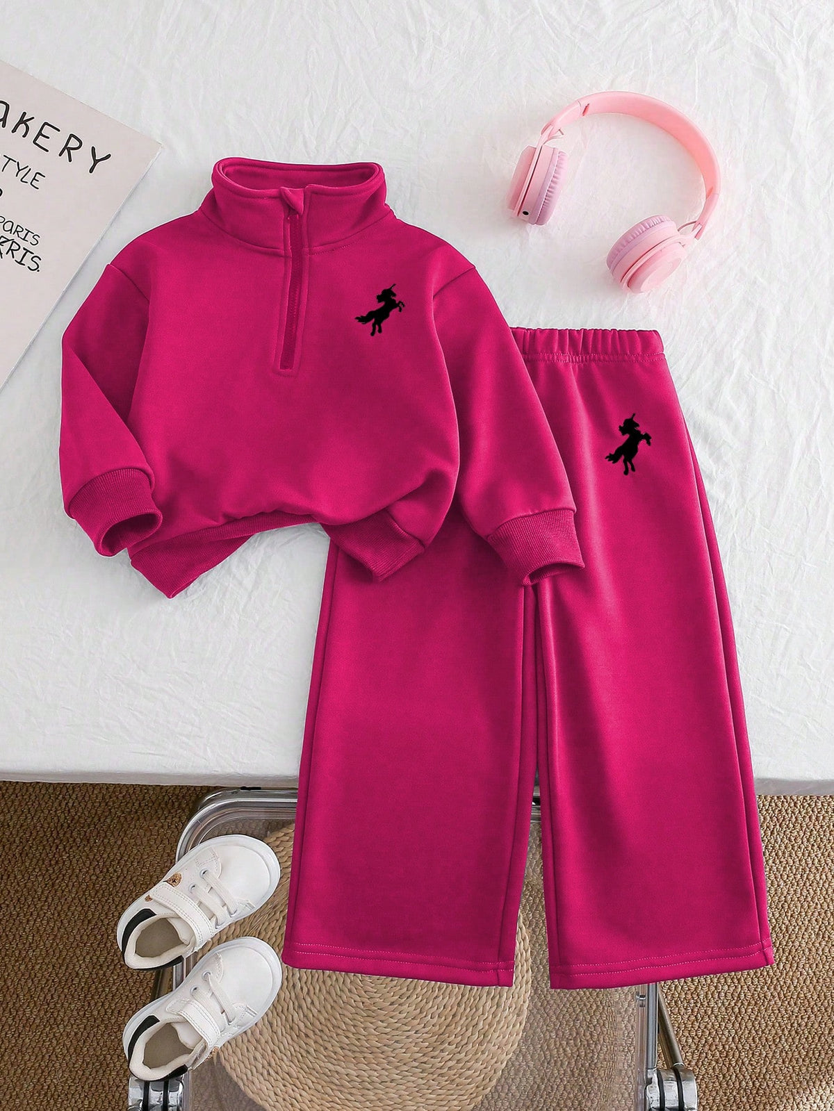 Ensemble 2 pièces pantalon et sweat brodé licorne pour fille