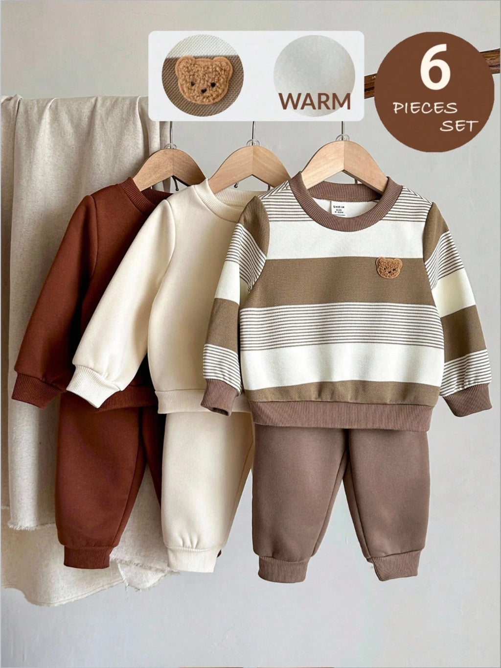 LMoss Kids Ensemble 6 pièces de survêtement et pantalon rayés marron pour bébé garçon