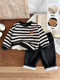 LMoss Kids Ensemble Sweat-shirt et Pantalon Thermique Rayé pour Bébé Garçon Noir et Blanc