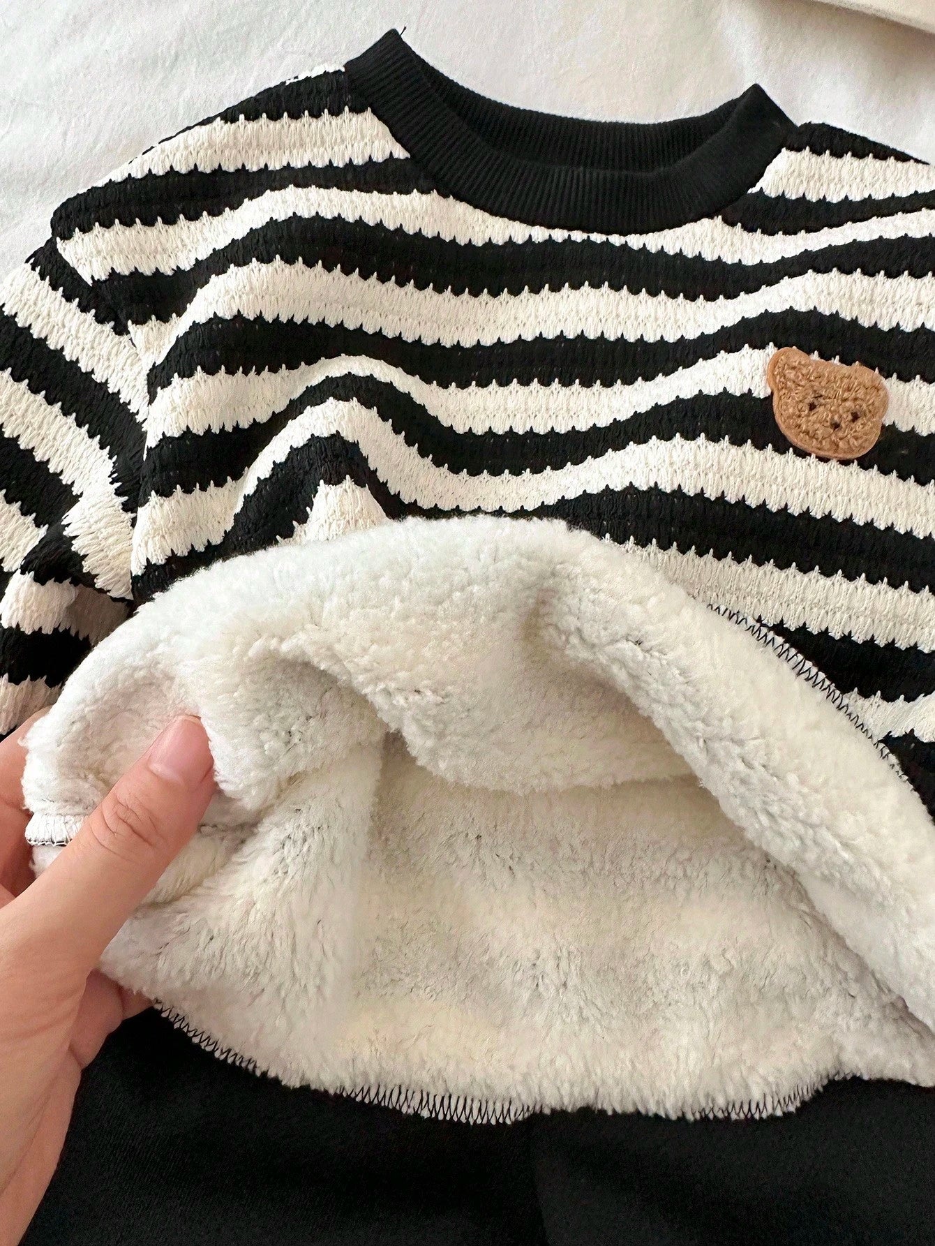 LMoss Kids Ensemble Sweat-shirt et Pantalon Thermique Rayé pour Bébé Garçon Noir et Blanc