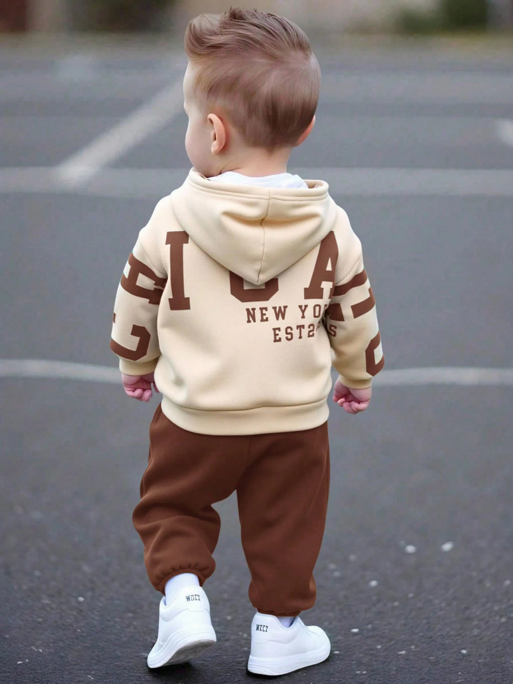 Bambinoo x Playful Pals Boys' Letter Graphic Hoodie & Pants Set Brown