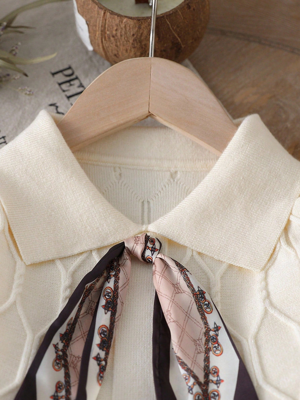 Girl Textured Jacquard Collared Sweater Dress Scarf
