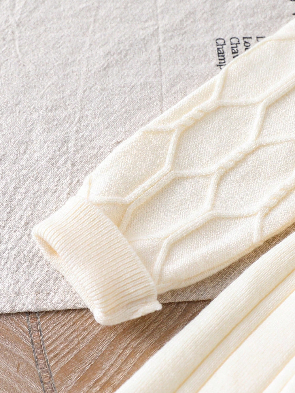 Girl Textured Jacquard Collared Sweater Dress Scarf