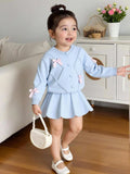 Baby Girl Bow Decor Long Sleeve Knit Cardigan Skirt 2 Piece Set