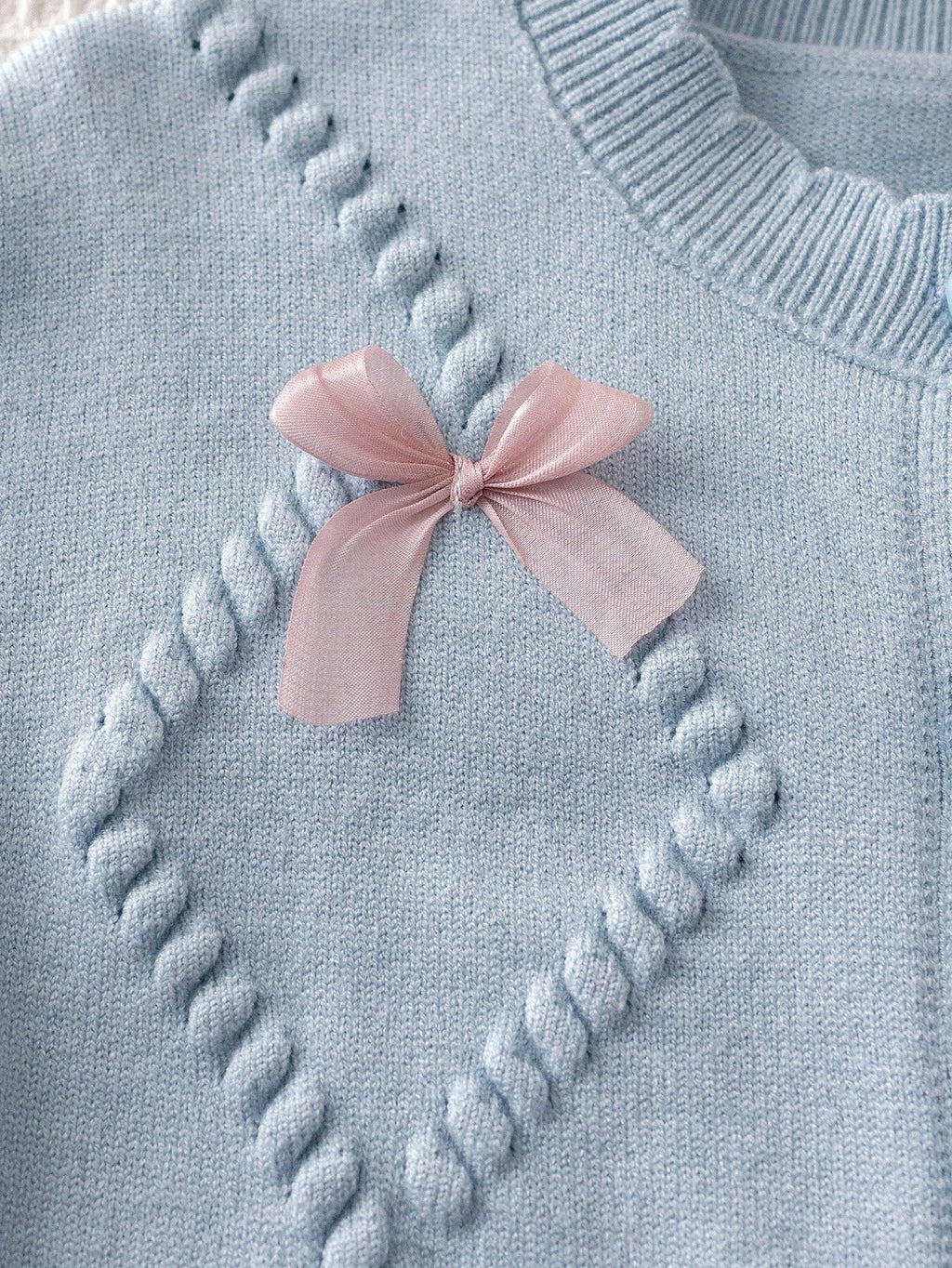 Baby Girl Bow Decor Long Sleeve Knit Cardigan Skirt 2 Piece Set