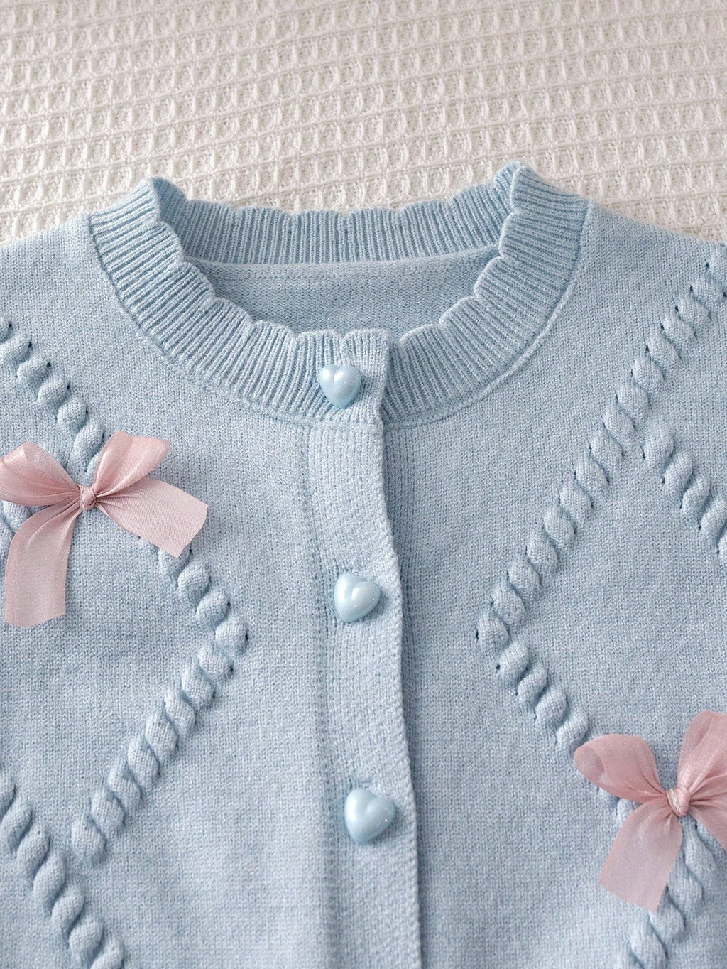 Baby Girl Bow Decor Long Sleeve Knit Cardigan Skirt 2 Piece Set