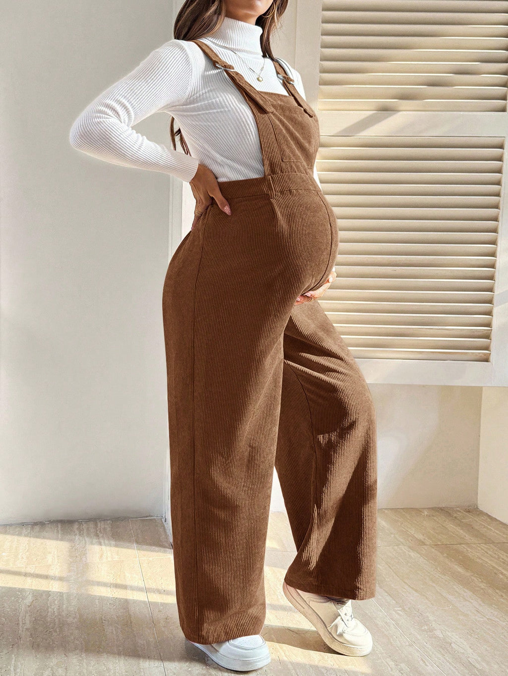 Maternity Plus Size Mocha Brown Casual Bib Jumpsuit